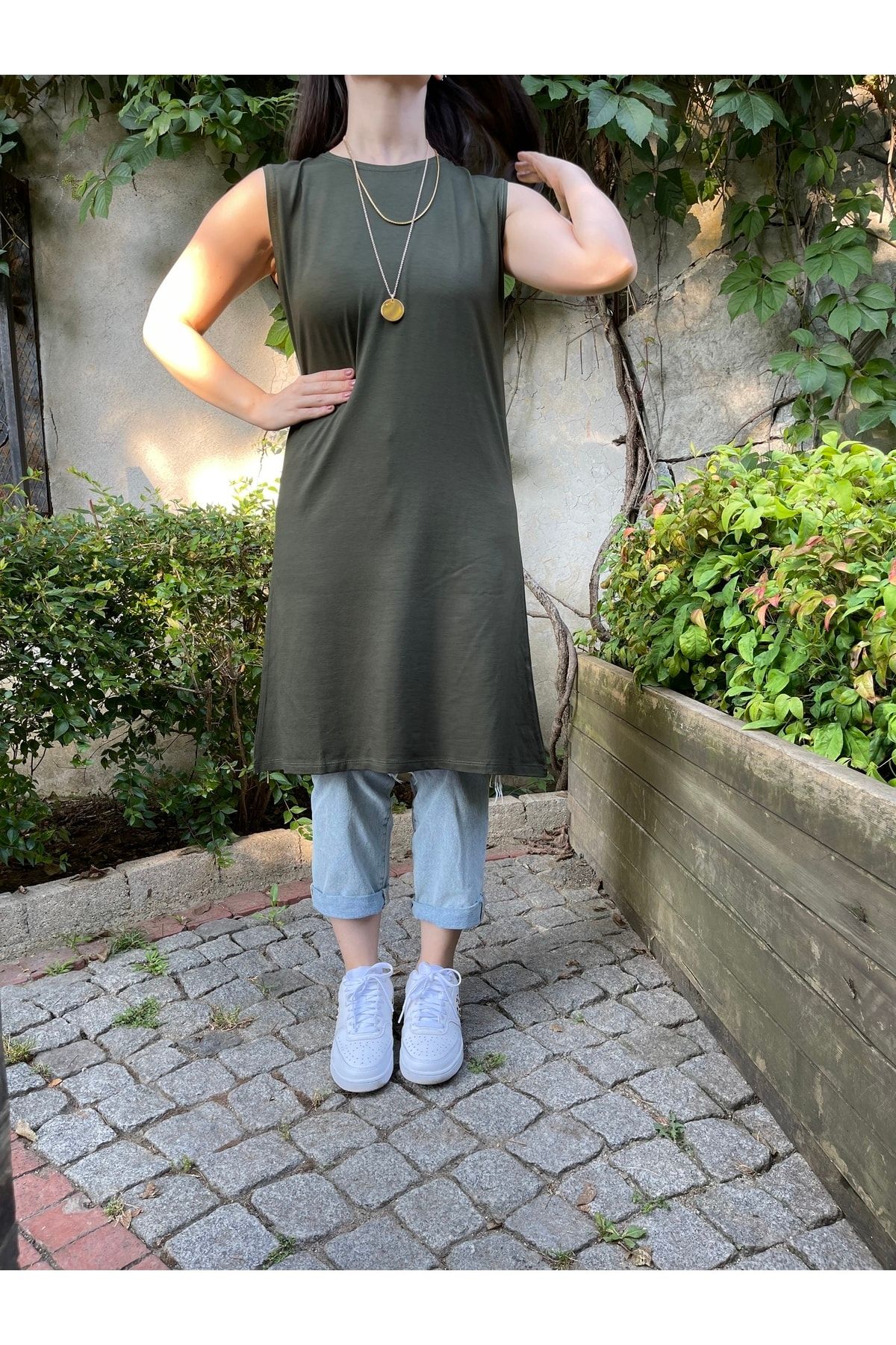 Betimoda Kadın Sıfır Kol Penye Uzun Tunik Içlik Yeşil
