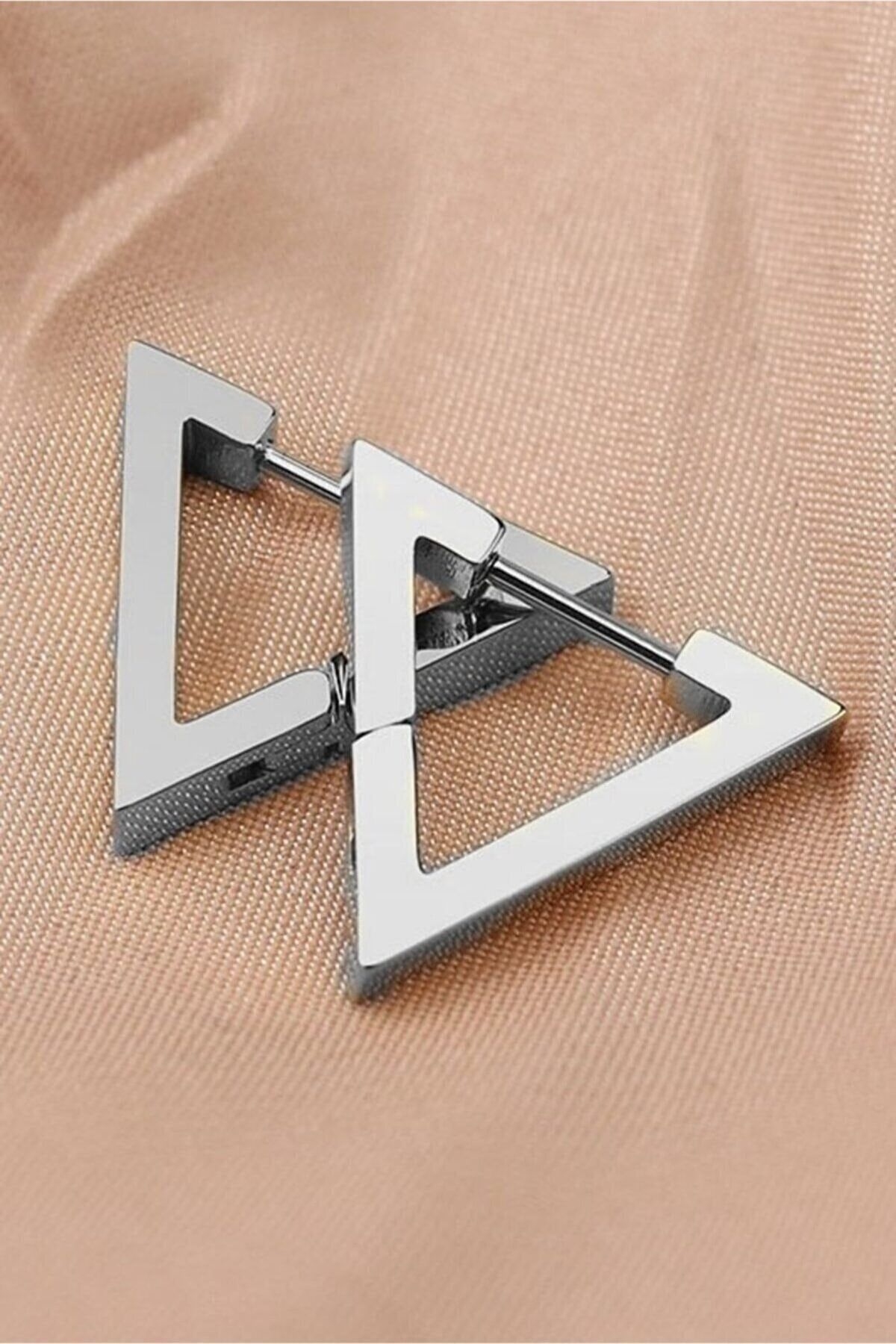 TREND COLLECTİON Mini Geometrik Ünisex Gümüş Üçgen Çelik Küpe