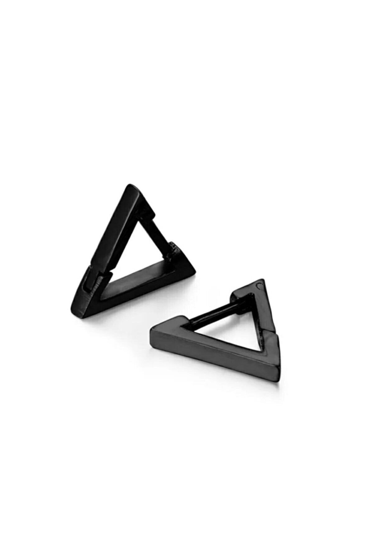 TREND COLLECTİON Mini Geometrik Unisex Siyah Üçgen Çelik Küpe