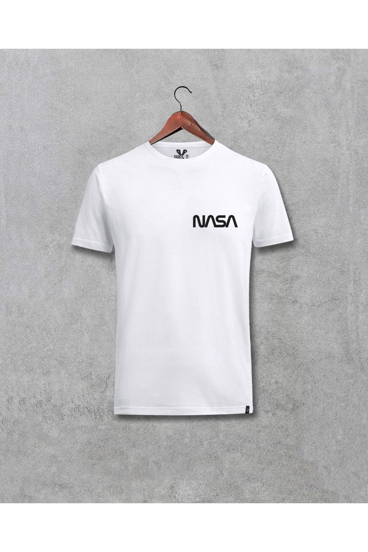 Darkia Unisex Siyah Nasa Logo Göğüs Baskılı Yazılı Tasarım T-shirt