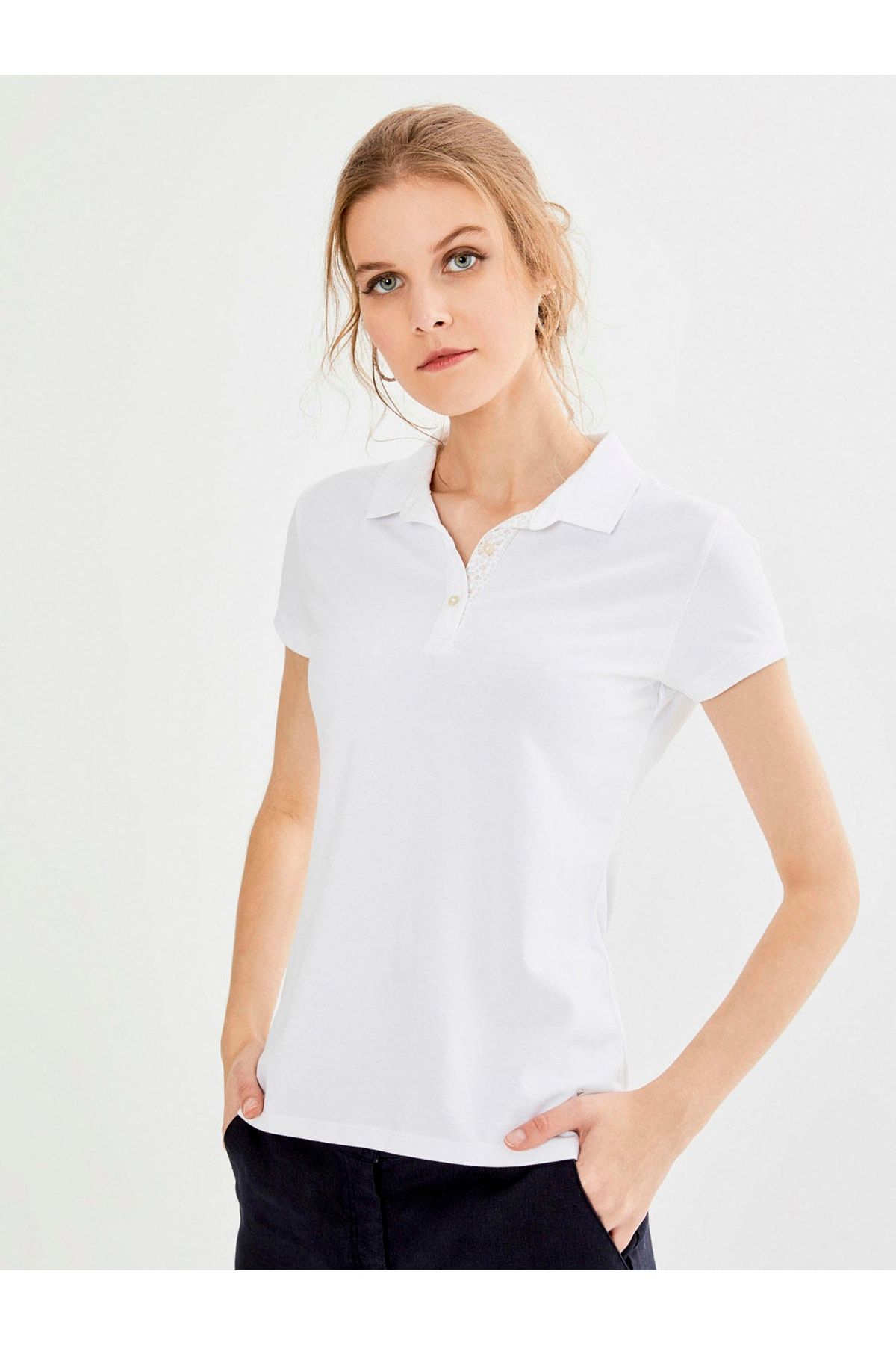 Xint Kadın Beyaz Xınt Polo Yaka Pamuklu Basic Tişört