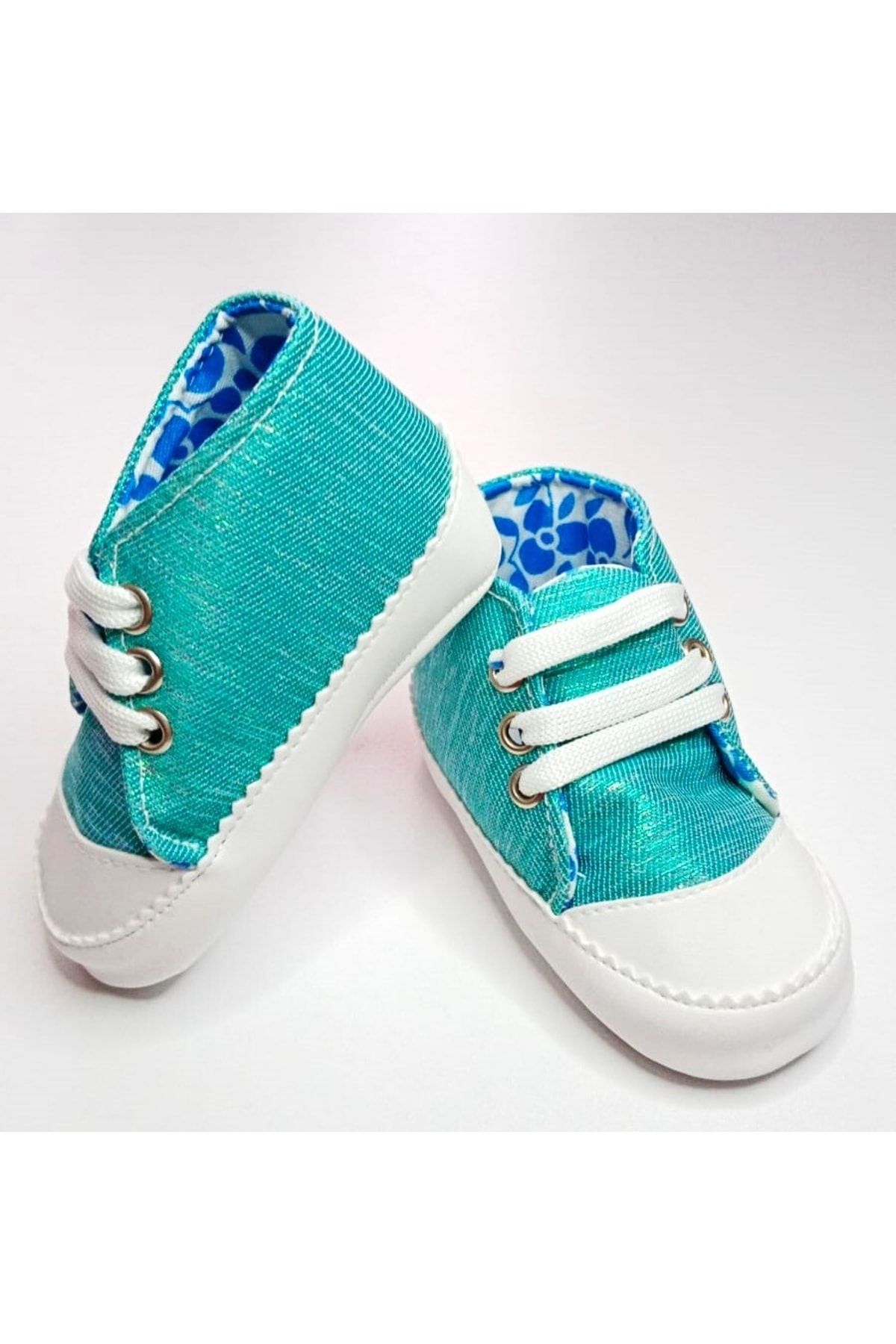 MiniStand Bağcıklı Turkuaz Parıltılı Kız Bebek Ayakkabı