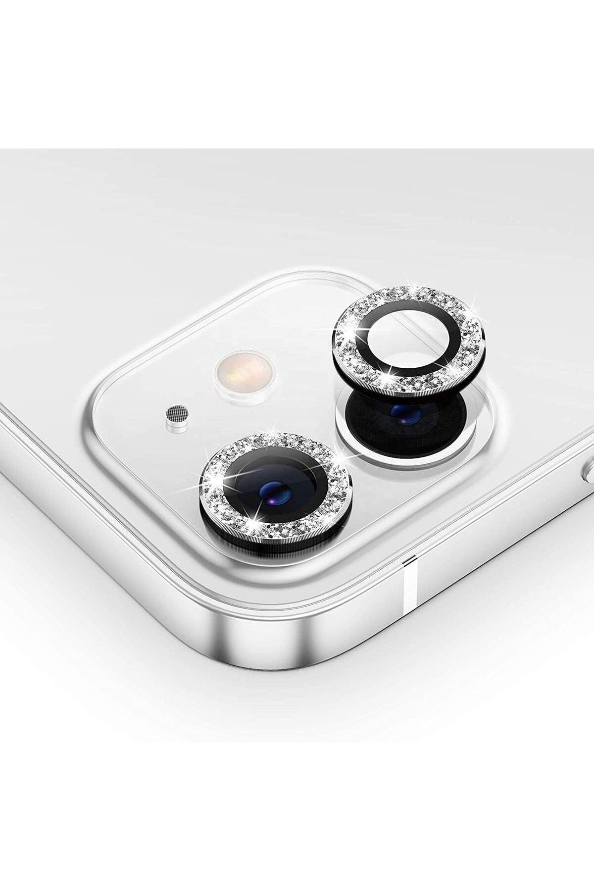 TrendCell Iphone 11 / Iphone 12 Uyumlu Mini/iphone 12 Uyumlu Swarovski Taşlı Kamera Lens Koruyucu Mercek Siyah
