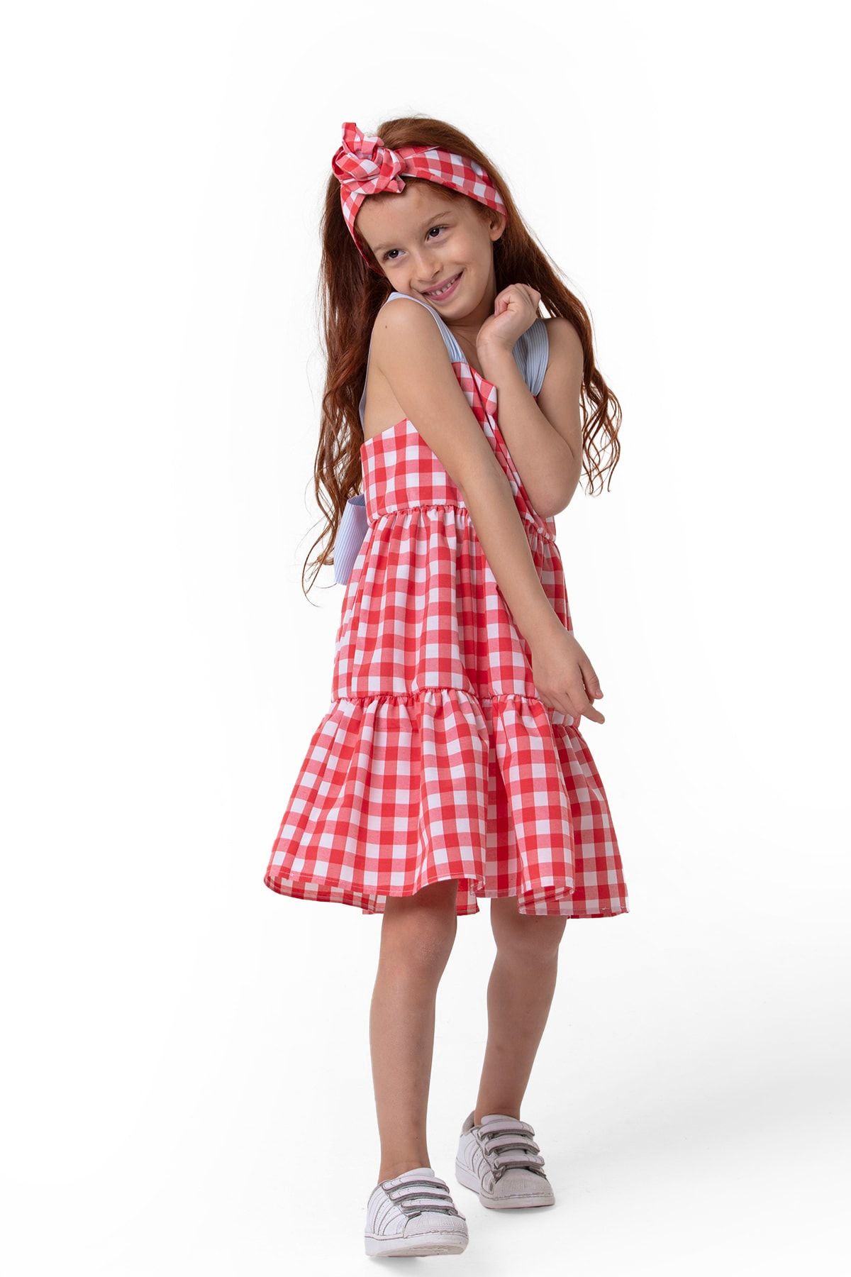 Colorinas Heidi Ekose Desenli Eteği Fırfırlı Fiyonklu Kız Çocuk Elbise