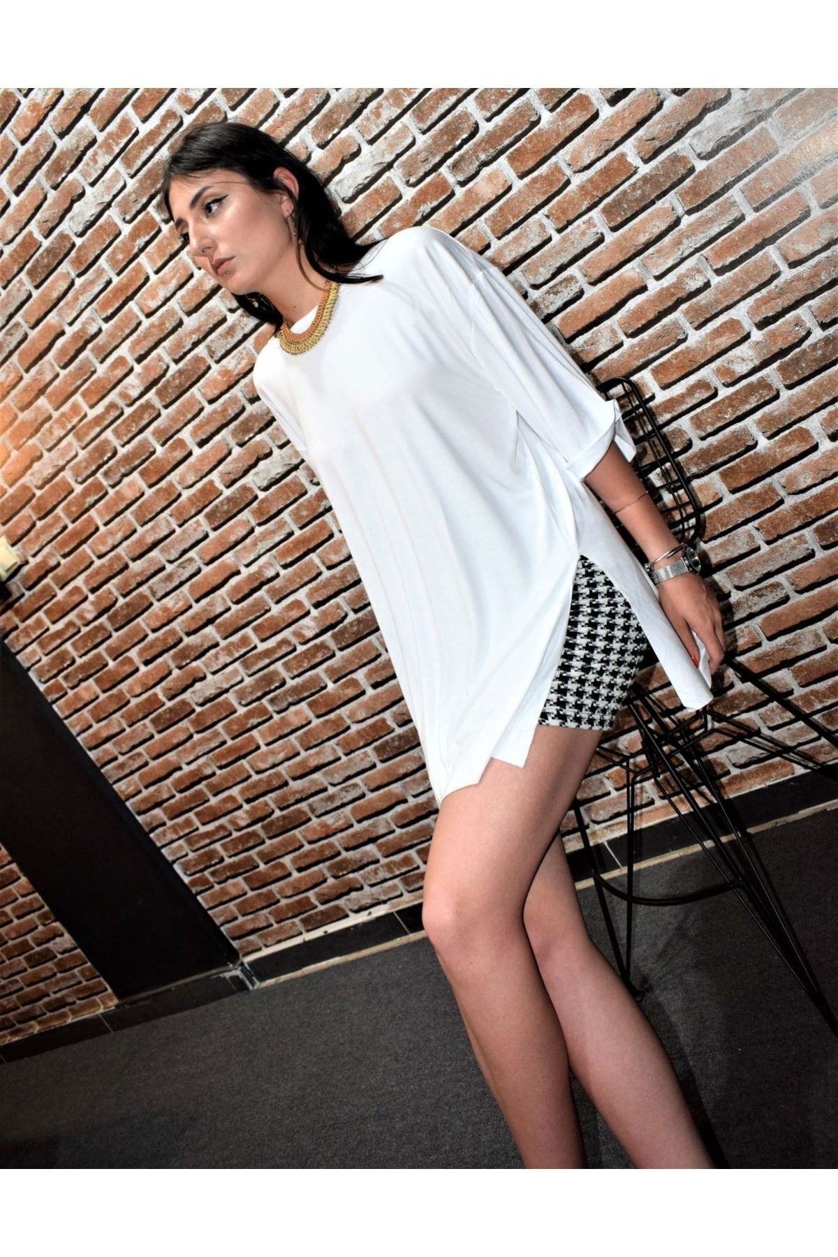 New Laviva Pasaklı Giyim Kadın Beyaz Kaliteli Yarım Kollu Salaş Bol Oversize Uzun Tunik T-shirt 324150