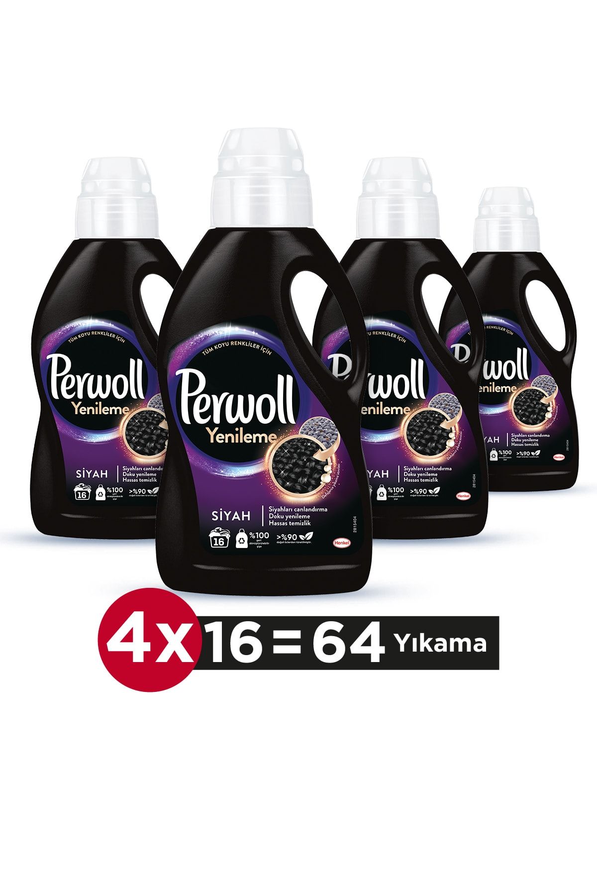 Perwoll Hassas Bakım Sıvı Çamaşır Deterjanı 4 x 1L (64 Yıkama) Siyah Yenileme