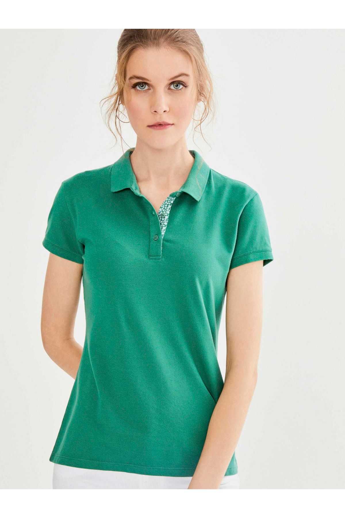 Xint Kadın Yeşil Xınt Polo Yaka Pamuklu Basic Tişört