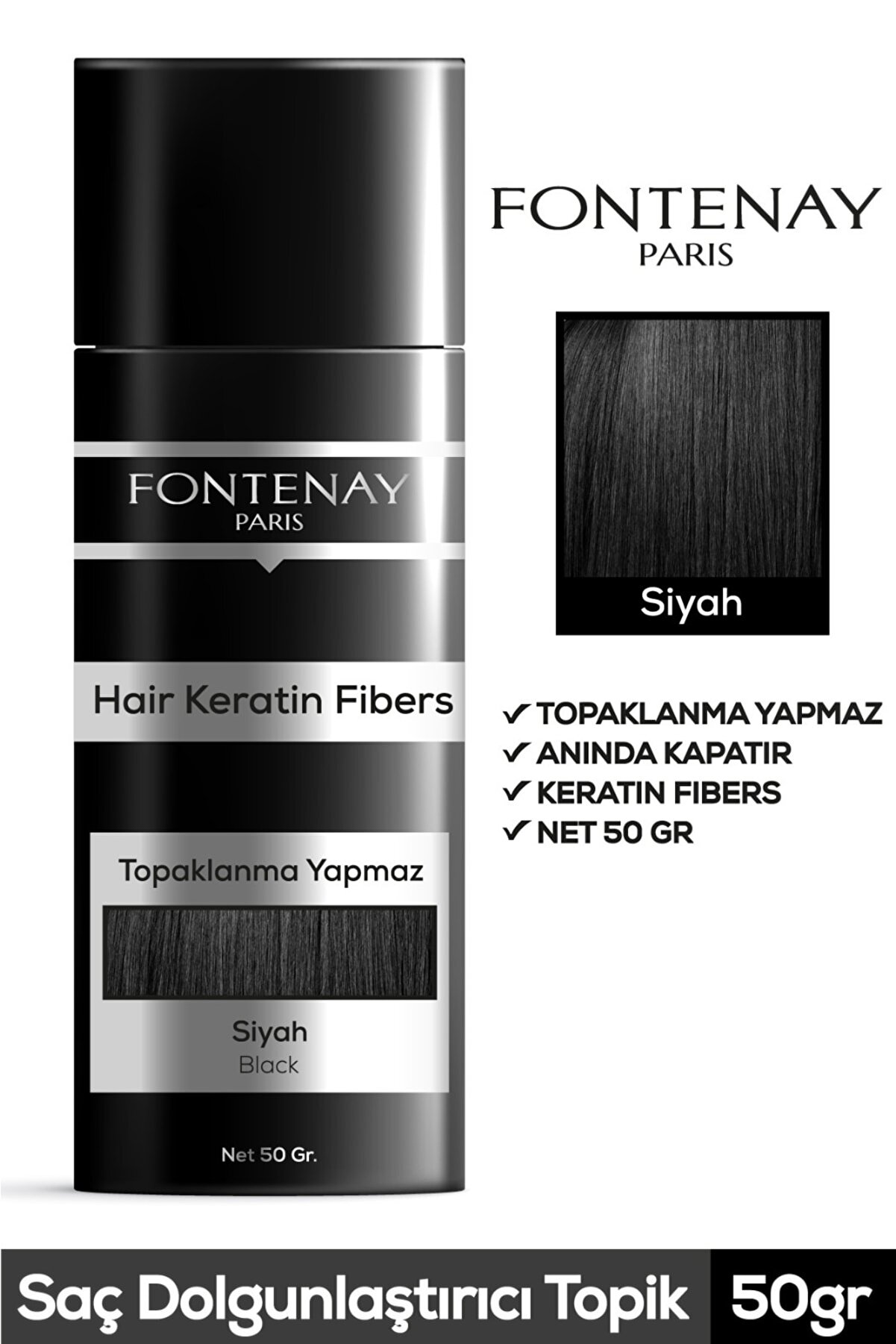 Fontenay Saç Dolgunlaştırıcı Keratin Fibers Siyah Topik Saç Tozu 50gr