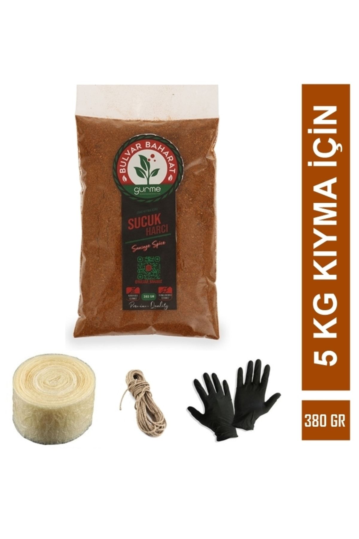 Bulvar Baharat Gurme Geleneksel Sucuk Yapım Seti 5 Kg Kıyma Için (380g Sucuk Baharatı+5m Bağırsak+bağlama Ipi+eldiven)