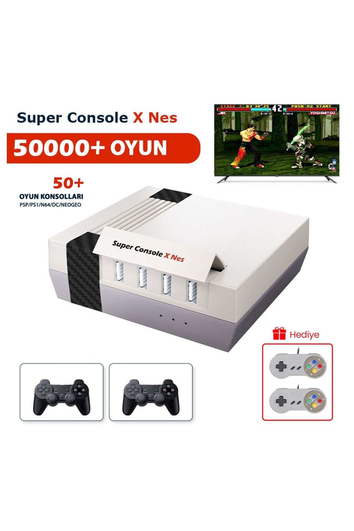 Kinhank Retro Super Konsol X Nes 64gb Kablosuz Çift Joystick 50+ Oyun Konsolu Ve 50.000+ Oyun