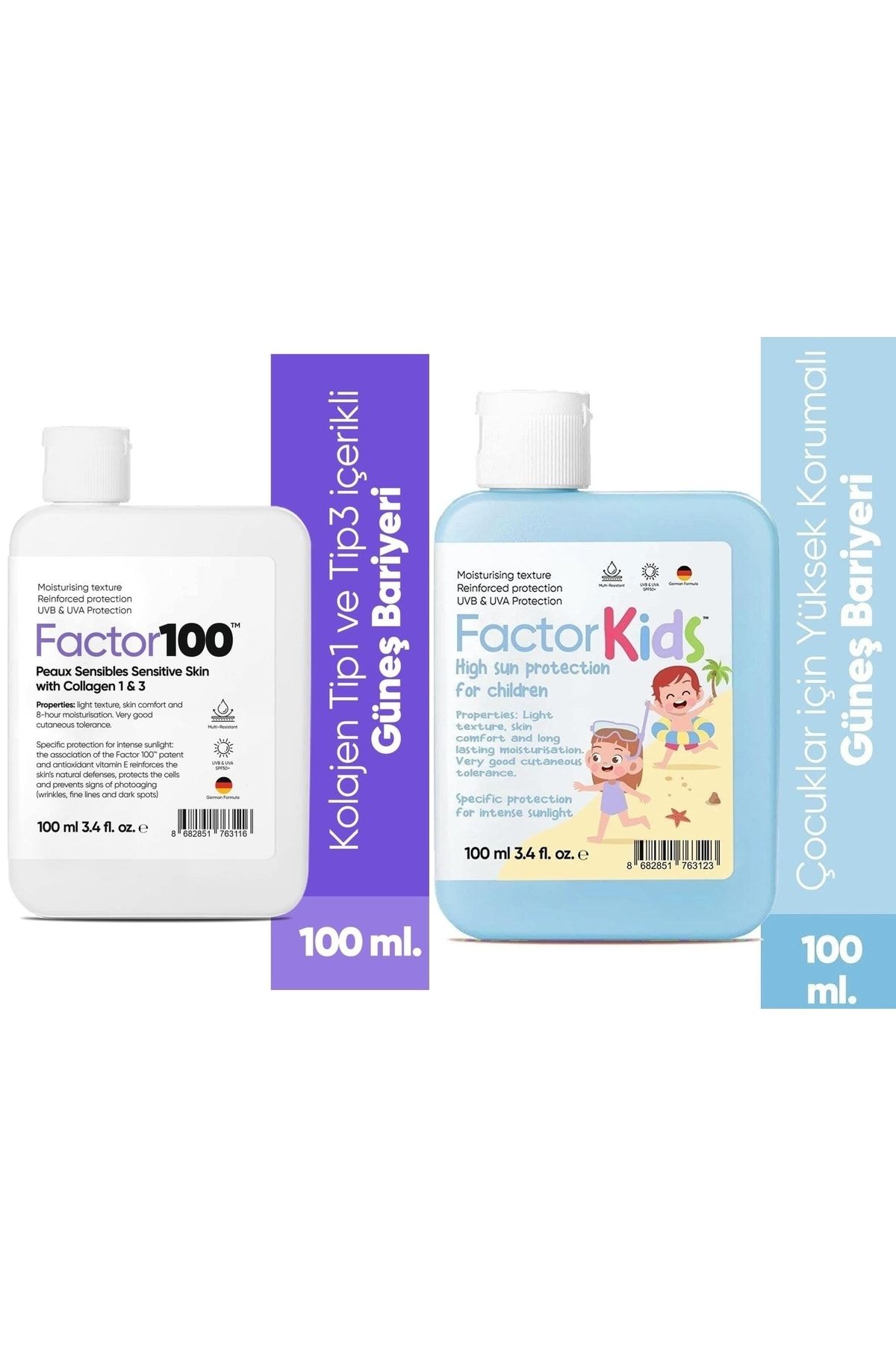 FACTOR100 Güneş Kremi Spf50+ 100 ml ve Factor Kids Güneş Kremi Spf50+ 100 Ml