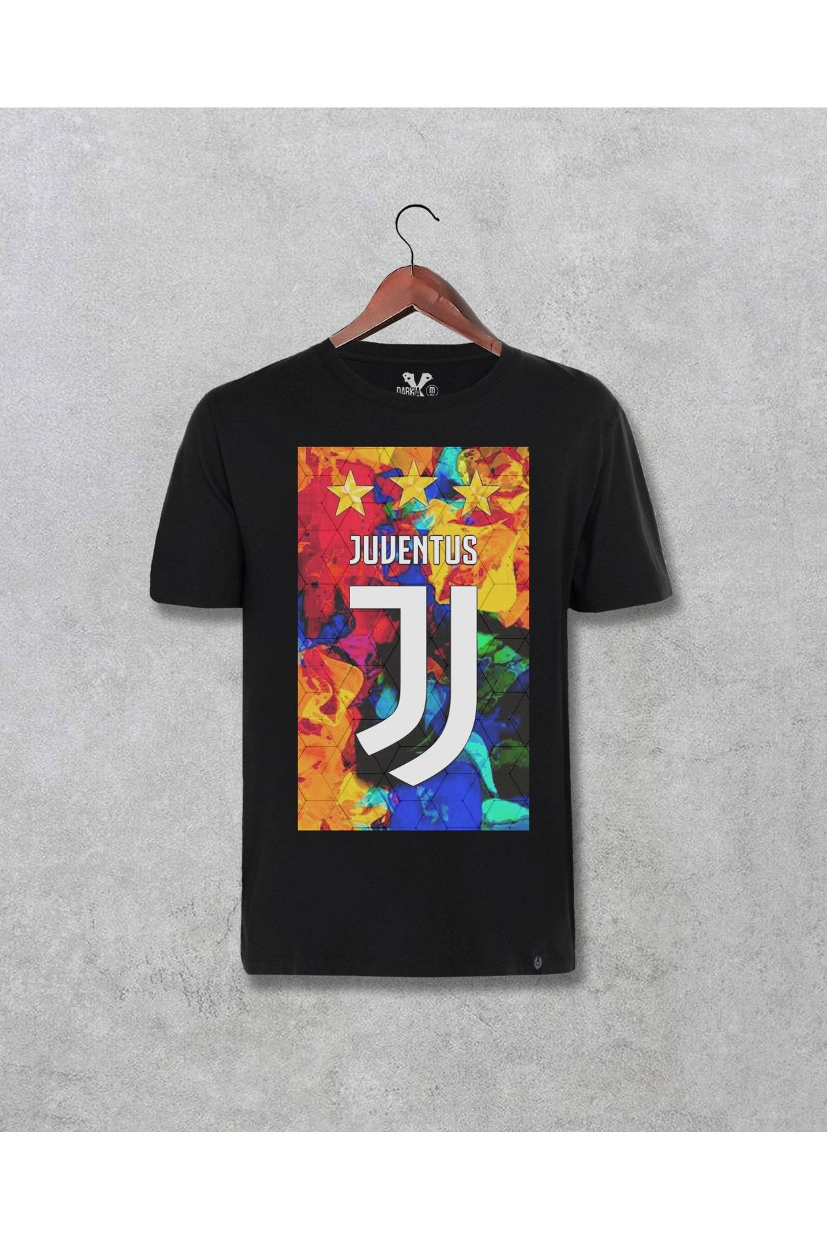 Darkia Erkek Siyah Juventus Futbol Takım Özel Tasarım Baskılı Tişört