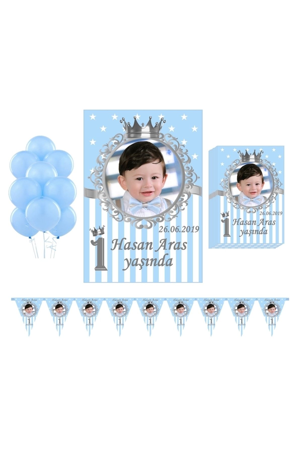 Elara Tasarım Kral Taç Doğum Günü Parti Seti Kişiye afiş-flama-magnet-balon)