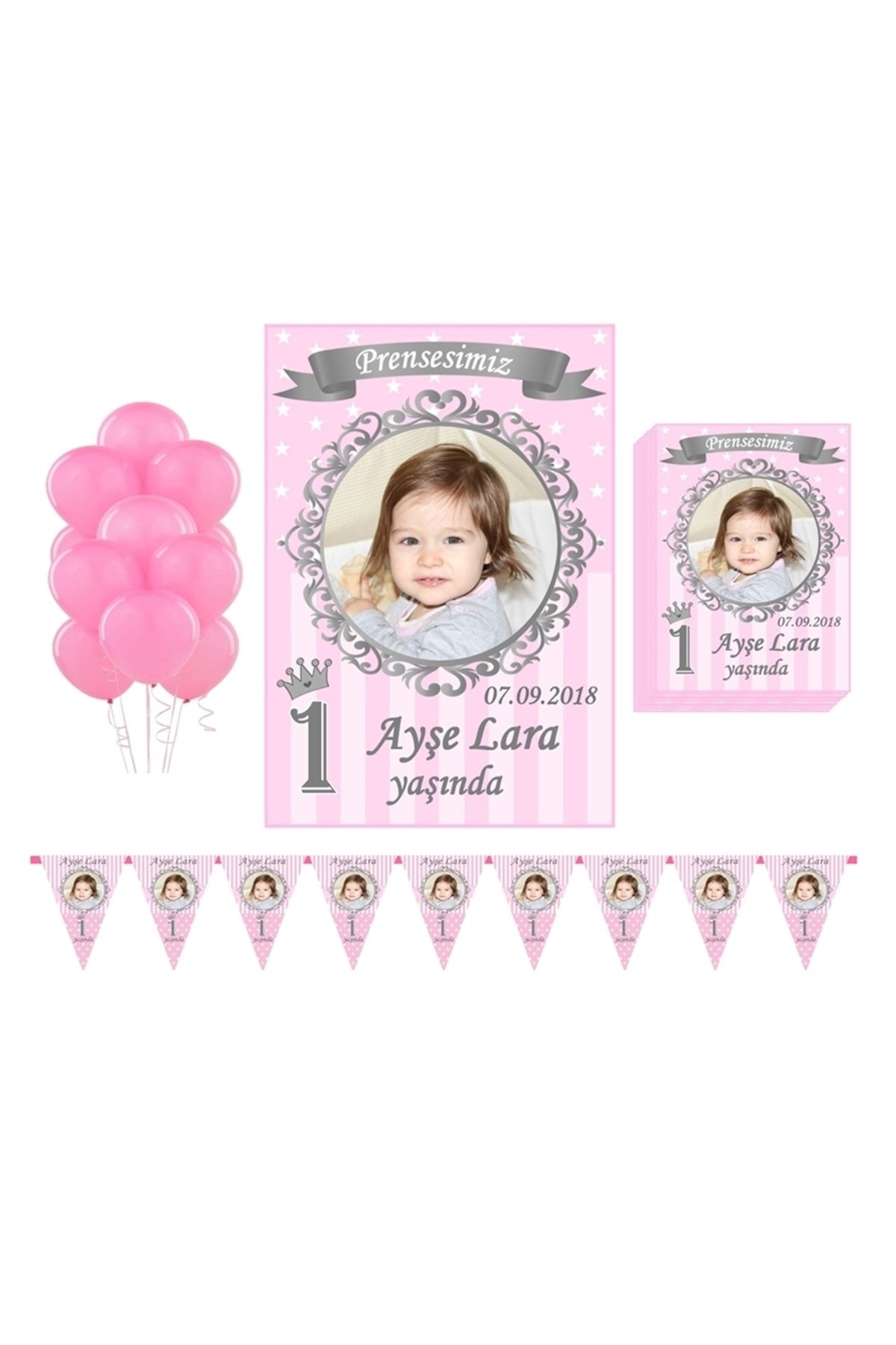 Elara Tasarım Prenses Doğum Günü Parti Seti Kişiye Özel Hediye (afiş-flama-magnet-balon)