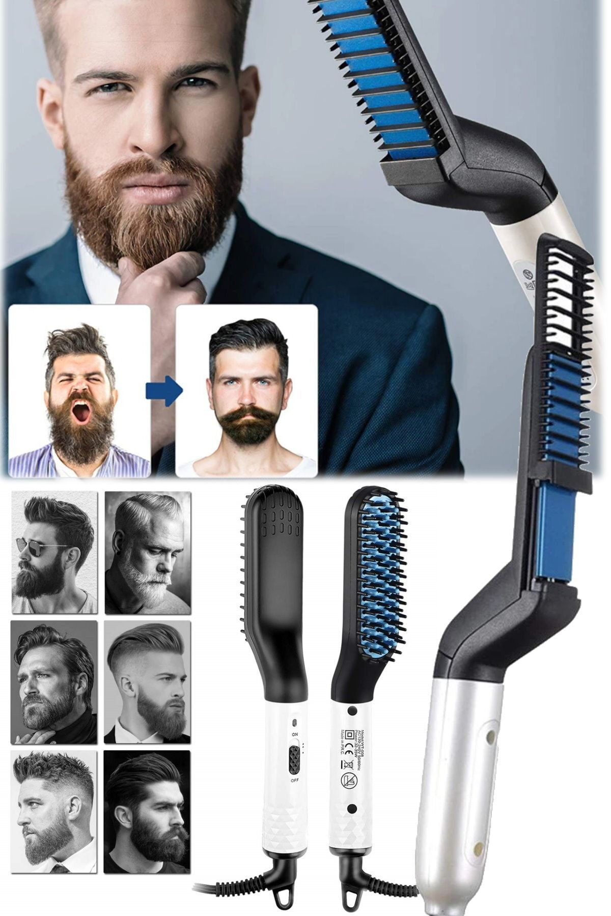 Utelips Erkek Saç & Sakal Düzleştirici Keratin Makinesi Seramik Saç Sakal Şekillendirici Erkek Bakım Tarağı