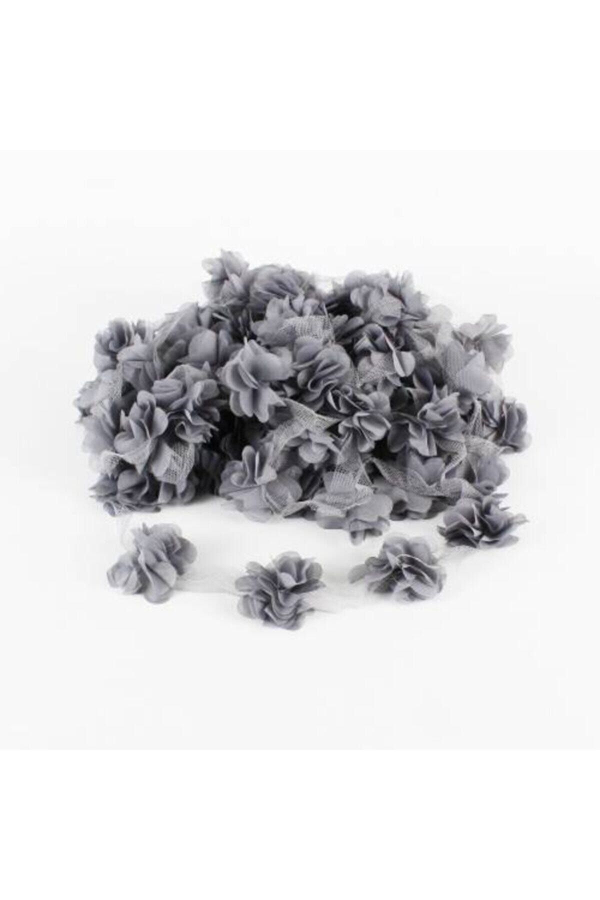 Aker Hediyelik Füme 1m Gül Lazer Kesim Çiçek 12-13 Adet Organze Tül Kenar Süsü Tekstil Tasarım Kumaşı Yapay Süs