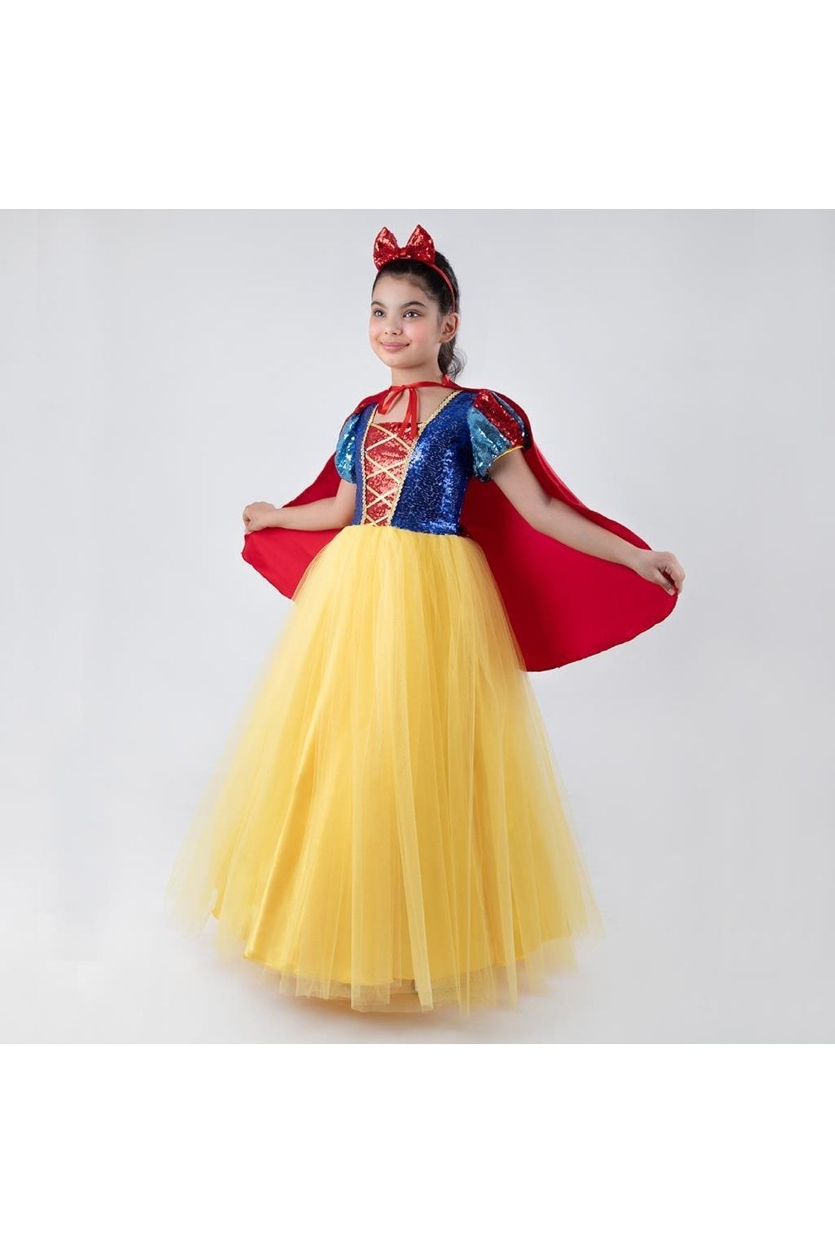Mashotrend Kız Çocuk Karışık Renkli Karpuz Kollu Tarlatanlı Tül Saten Payetli Pamuk Prenses Kostümü