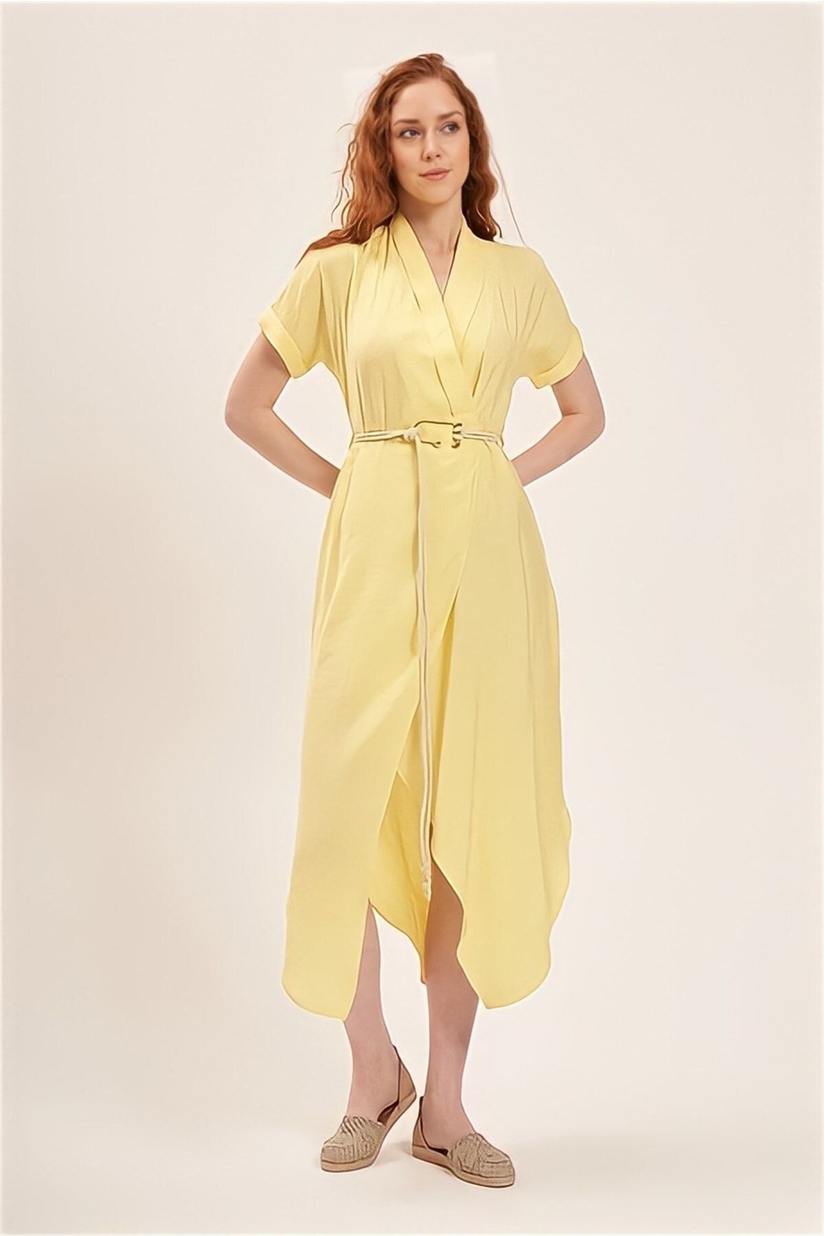 Batik A2038 Halat Kemerli Anvelop Elbise Sarı