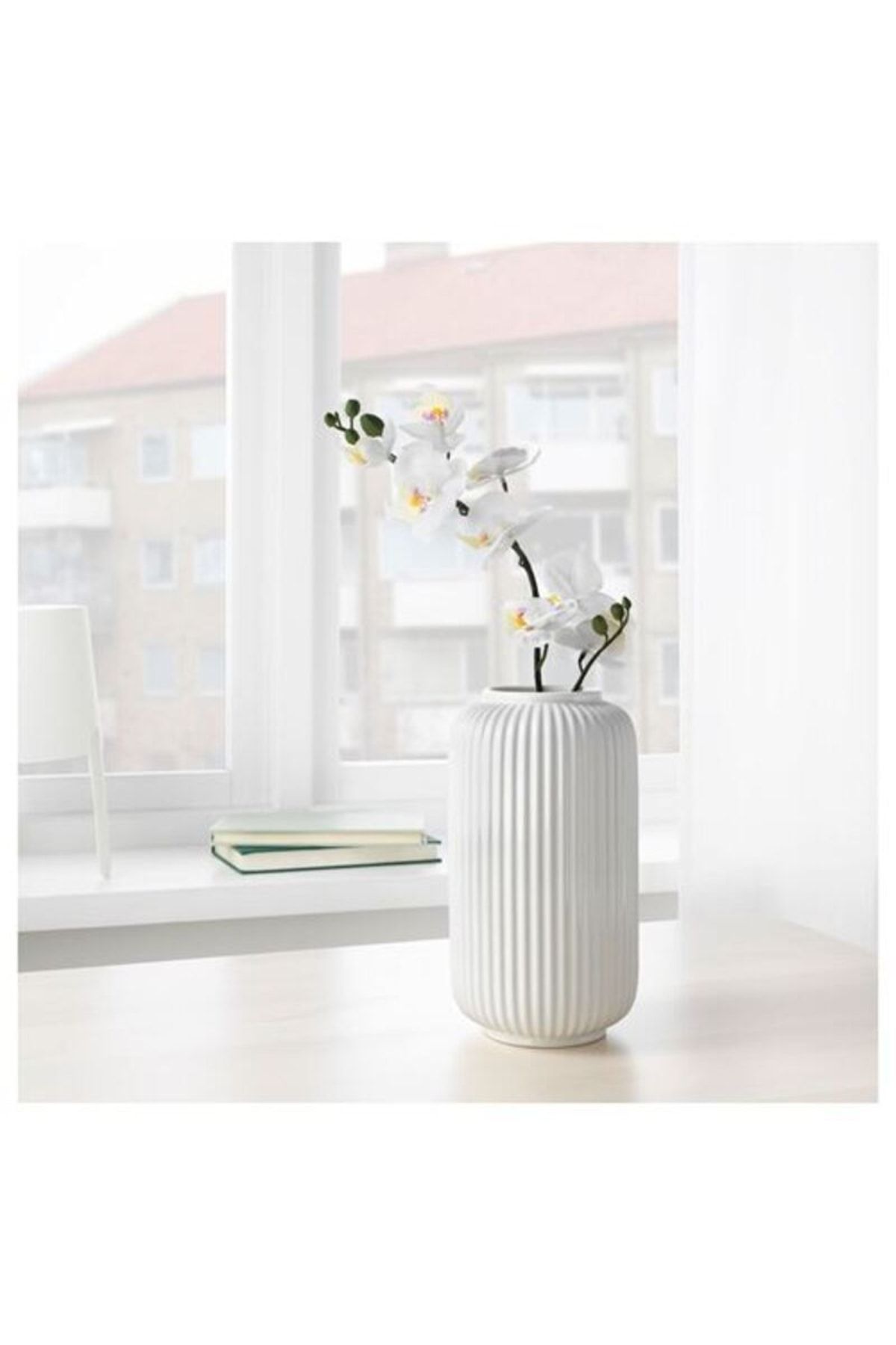 IKEA Stılren 22 Cm Vazo Dekoratif Çiçeklik Beyaz Stoneware