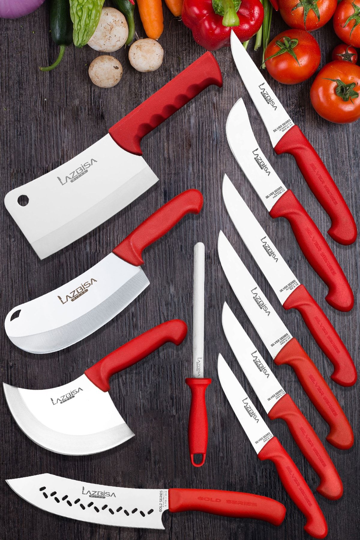 LAZBİSA Silver Profosyonel 11 Parça Mutfak Bıçak Seti Et Ekmek Sebze Meyve Soğan Börek Şef Bıçağı