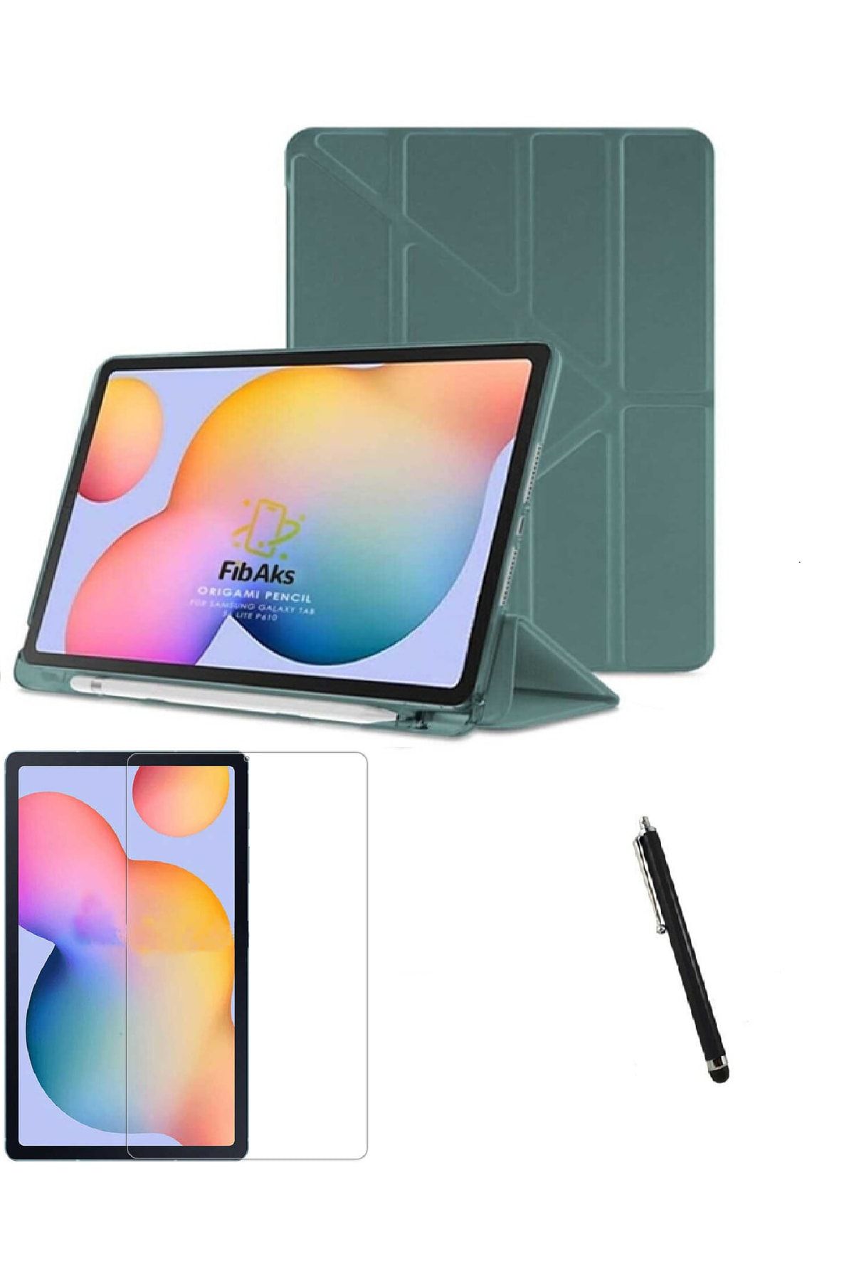 Fibaks Galaxy Tab S7 Uyumlu Fe Lte T737 T736 Kılıf + Ekran Koruyucu + Kalem Bölmeli Kalemlikli Standlı