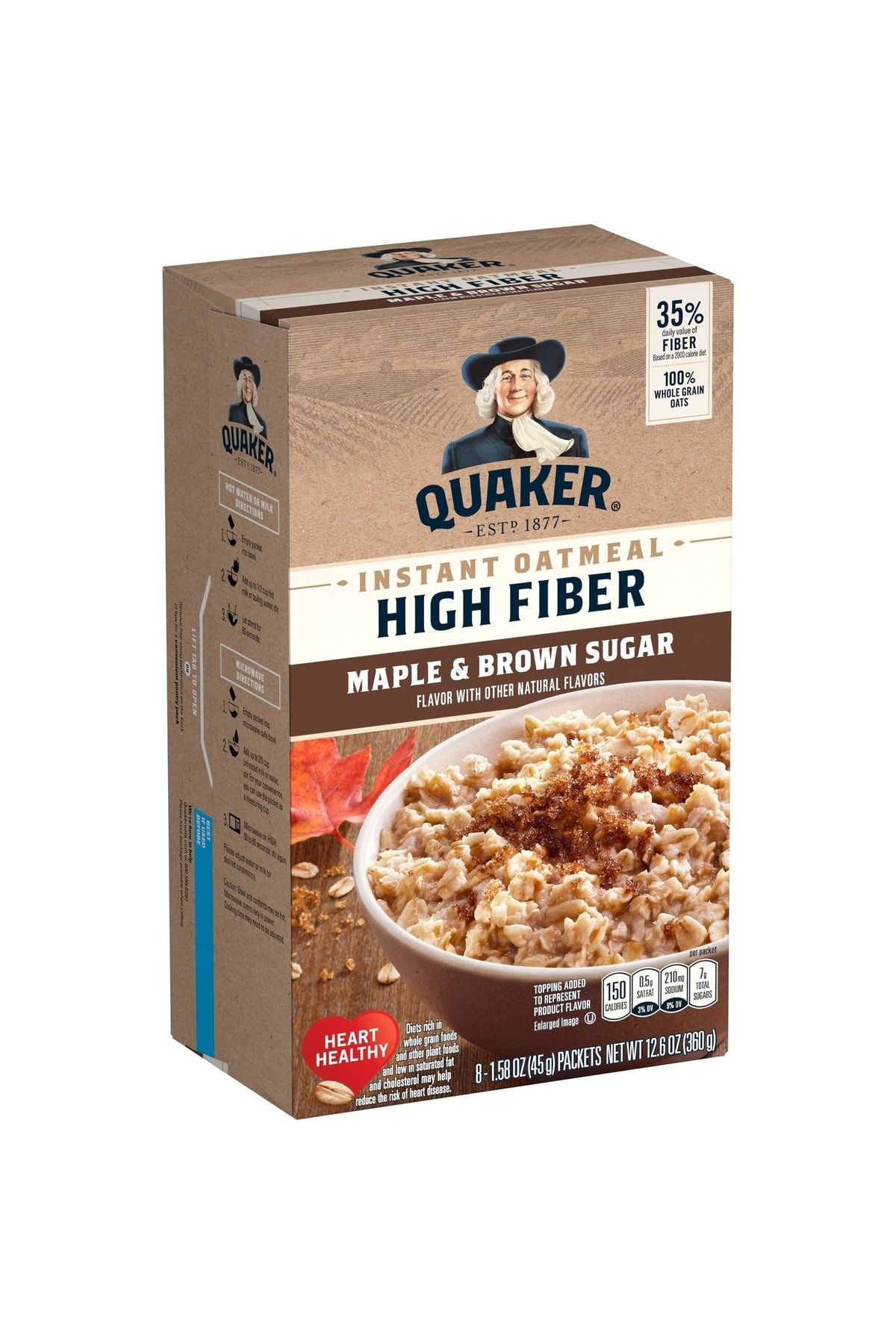 Quaker Instant Oatmeal High Fiber Mapple & Brown Sugar 8 Paket 360 Gr.