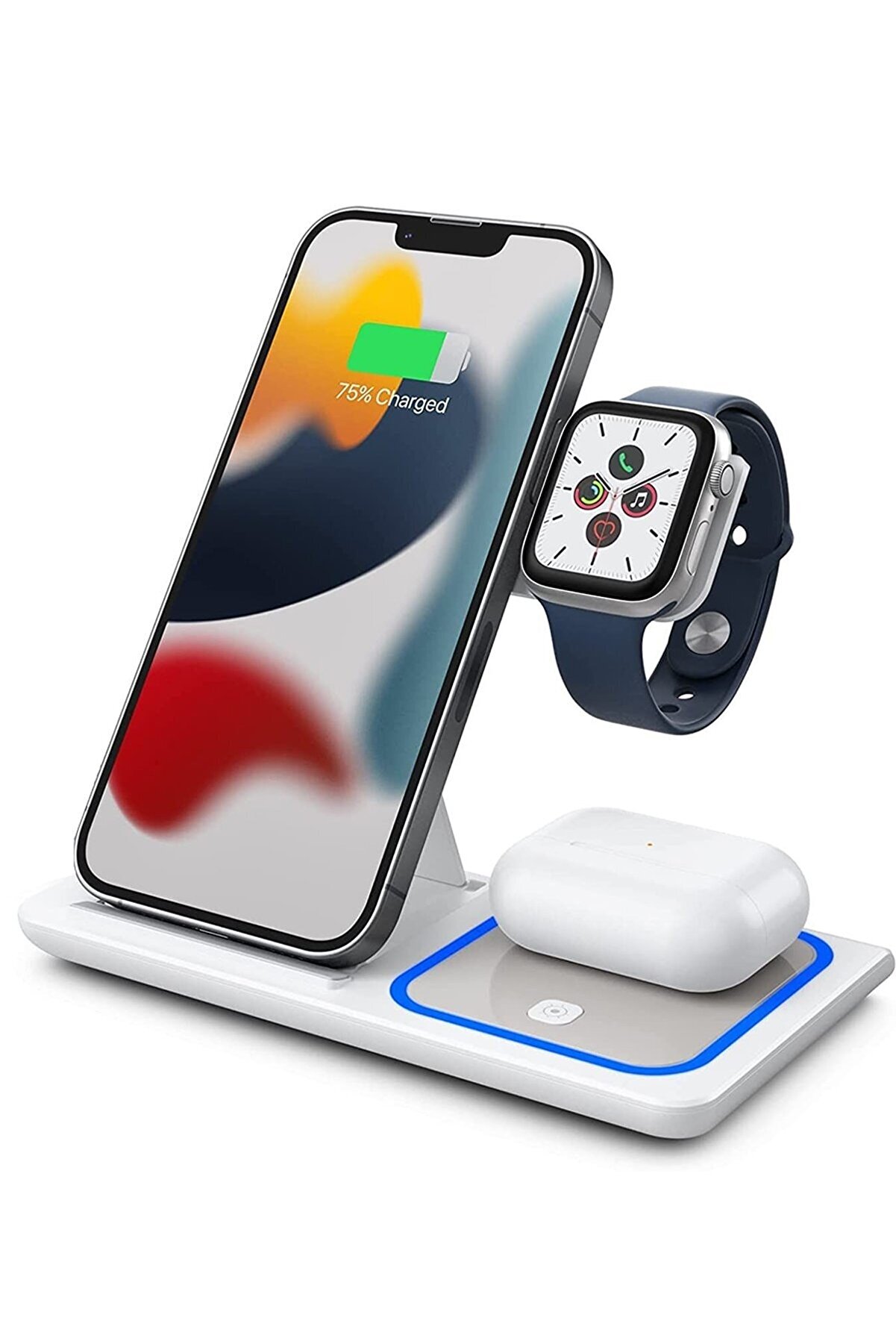 wowacs 3 In 1 15w Hızlı Şarj Kablosuz Wireless Iphone Apple Watch Için Mavi Led Işıklı Şarj Standı