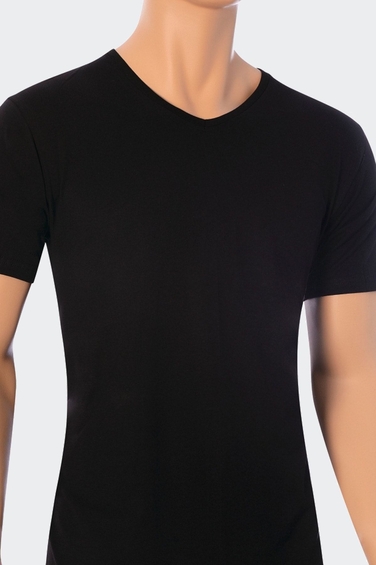 Öts Erkek Siyah Modal V Yaka T-shirt 2'li