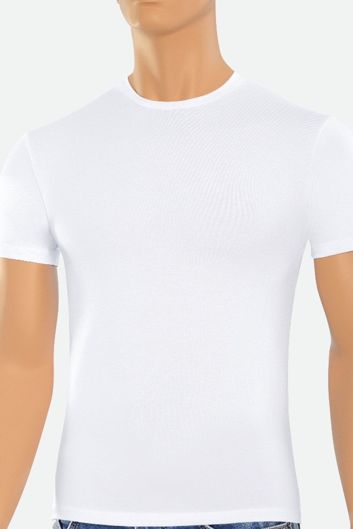 Öts 2'li Erkek Modal Kapalı Yaka T-shirt Beyaz