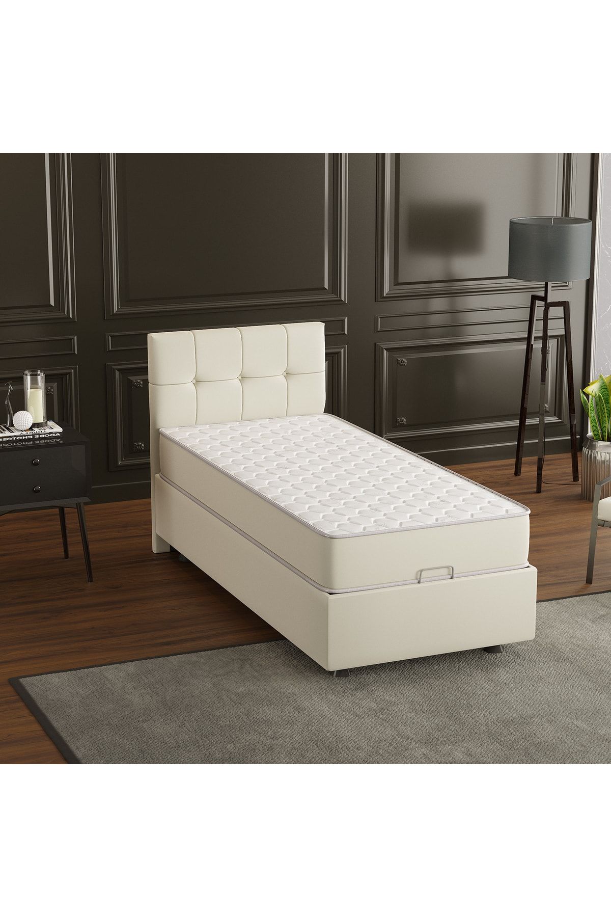 Mobpazar Sofia Baza Başlık Yatak Seti 90x190 Cm Krem Renk