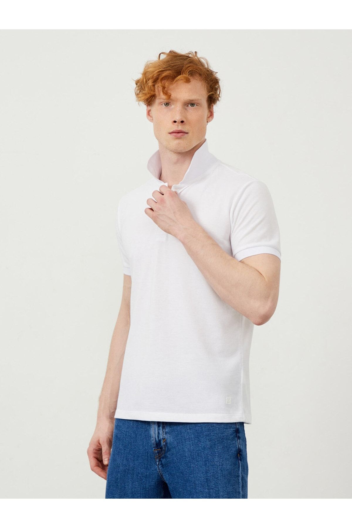 Xint Erkek Beyaz Polo Yaka Pamuklu Slim Fit Basic Tişört