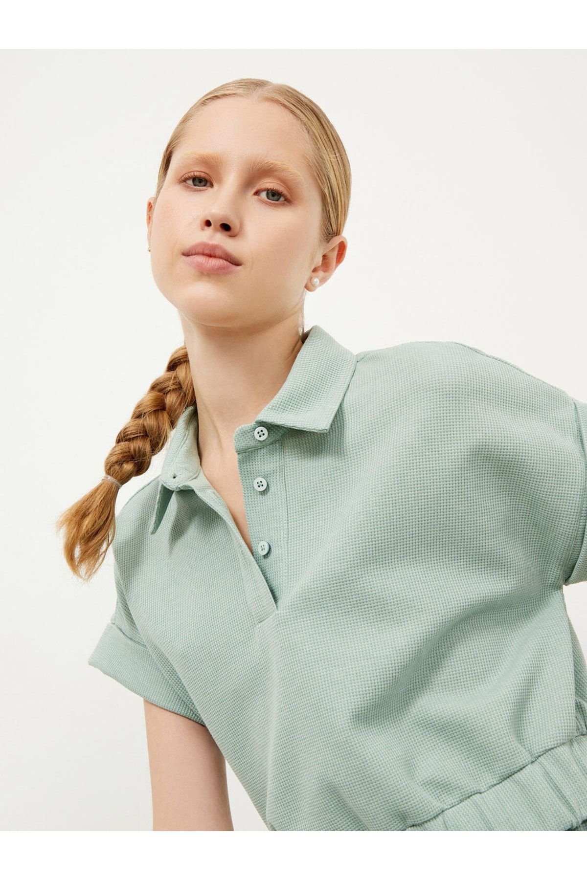 Xint Kadın Yeşil Polo Yaka Pamuklu Rahat Kesim Tişört