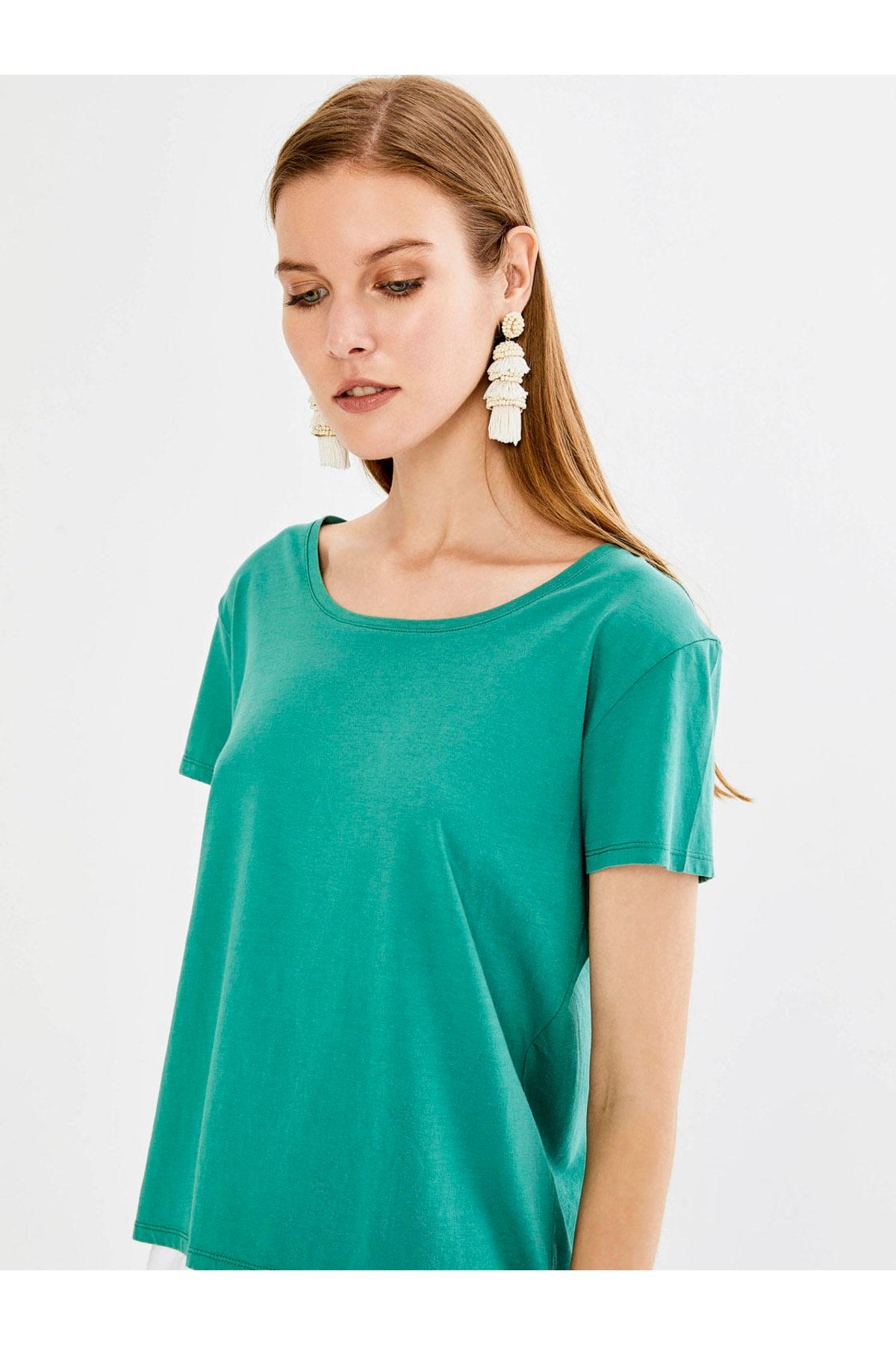 Xint Kadın Yeşil Yuvarlak Yaka %100 Pamuk Basic Tişört