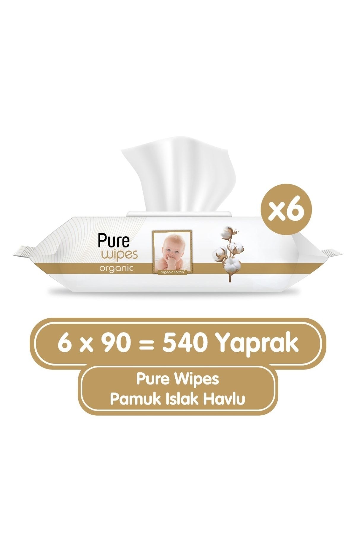 Pure Baby Wipes Pamuklu Organic Islak Mendil 90' lı 6 Paket 540 Yaprak
