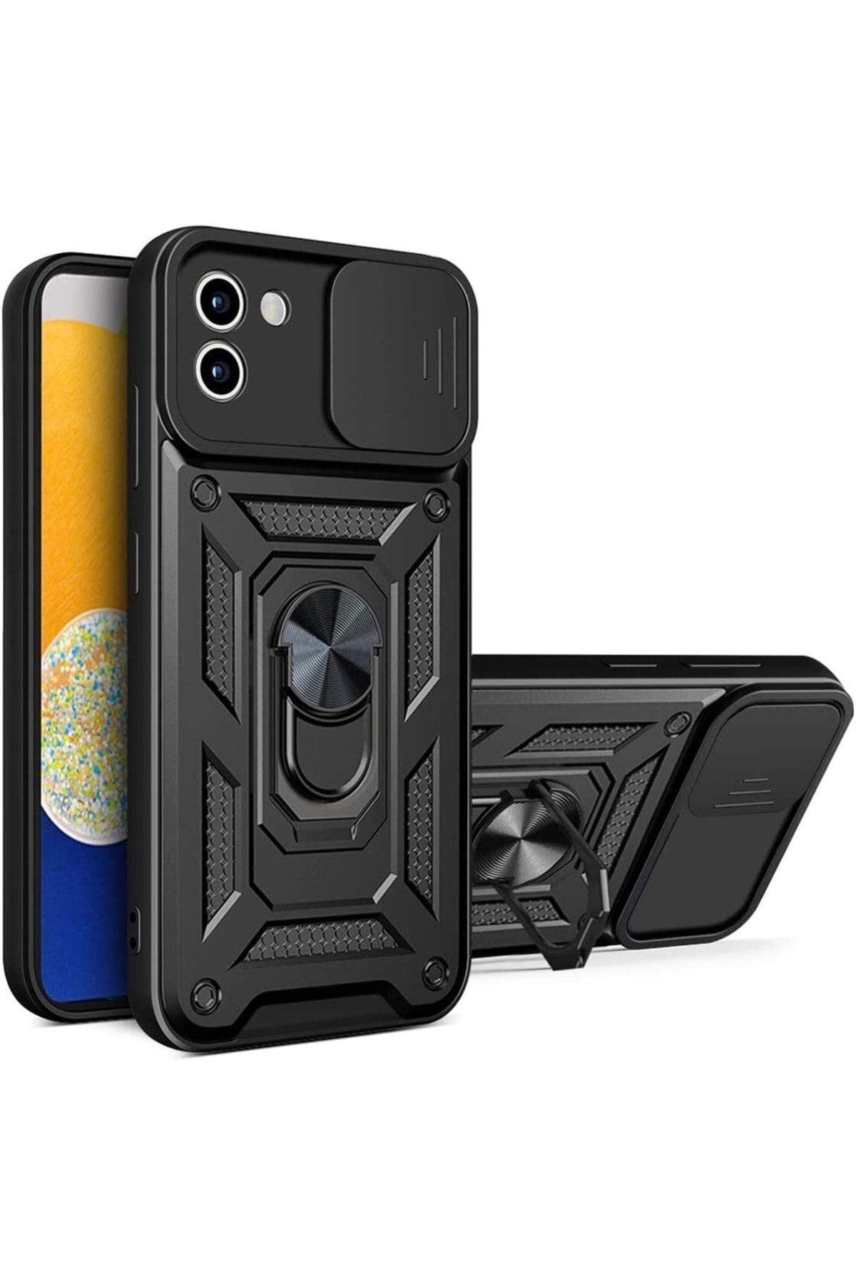 Fibaks Samsung Galaxy A03 Uyumlu Kılıf Kamera Korumalı Sürgülü Yüzüklü Armor Military Tank Zırhlı