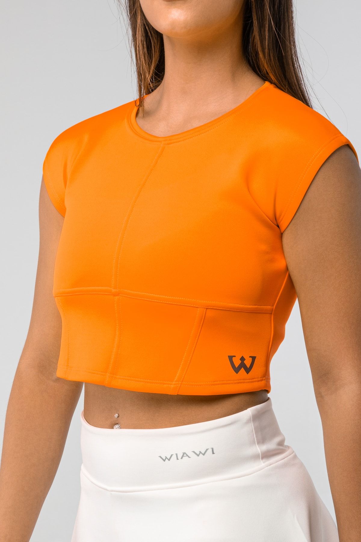 Wiawi Kadın Spor Fit Rahat Tişört Esnek Crop Top - Brave Turuncu