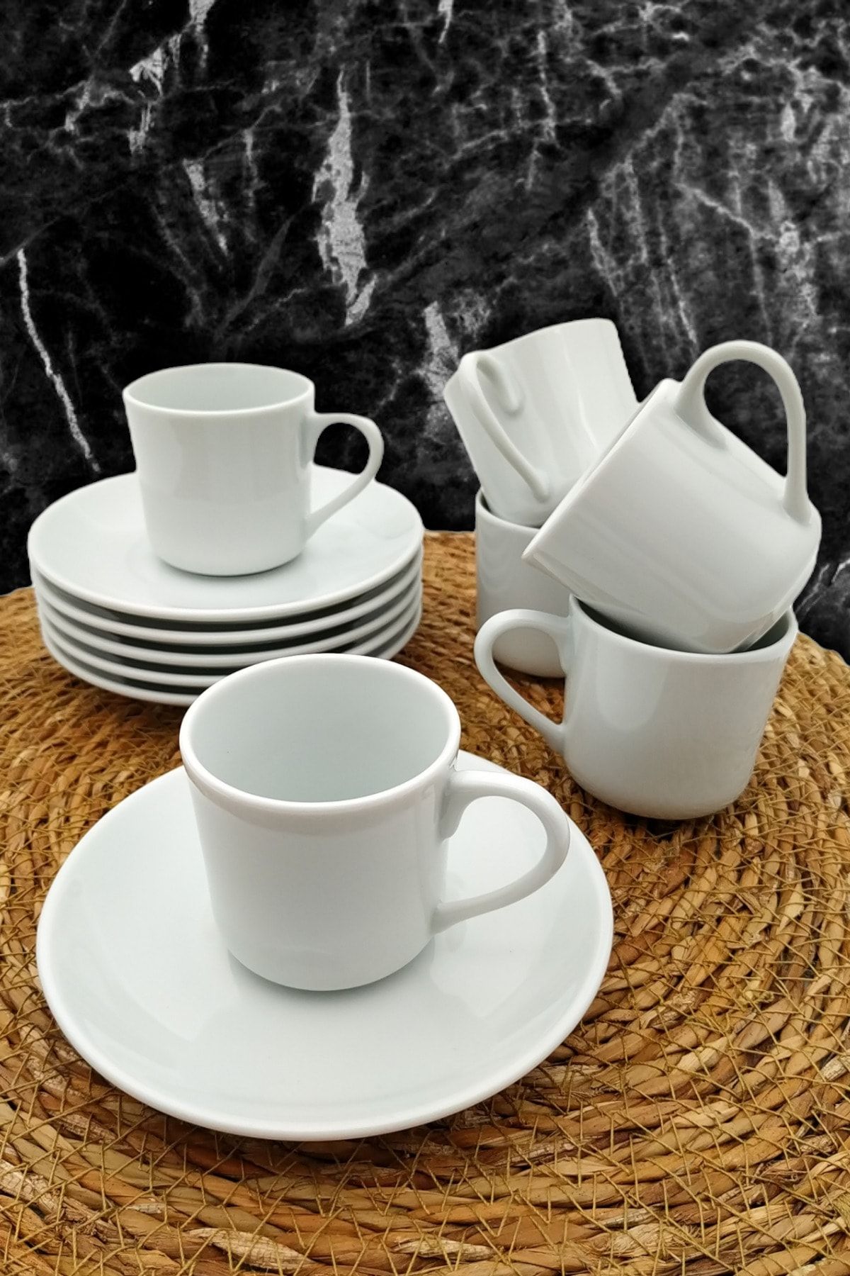 METROPOLAVM Porselen 6 Kişilik Kahve Fincan Takımı Beyaz Sade Şık
