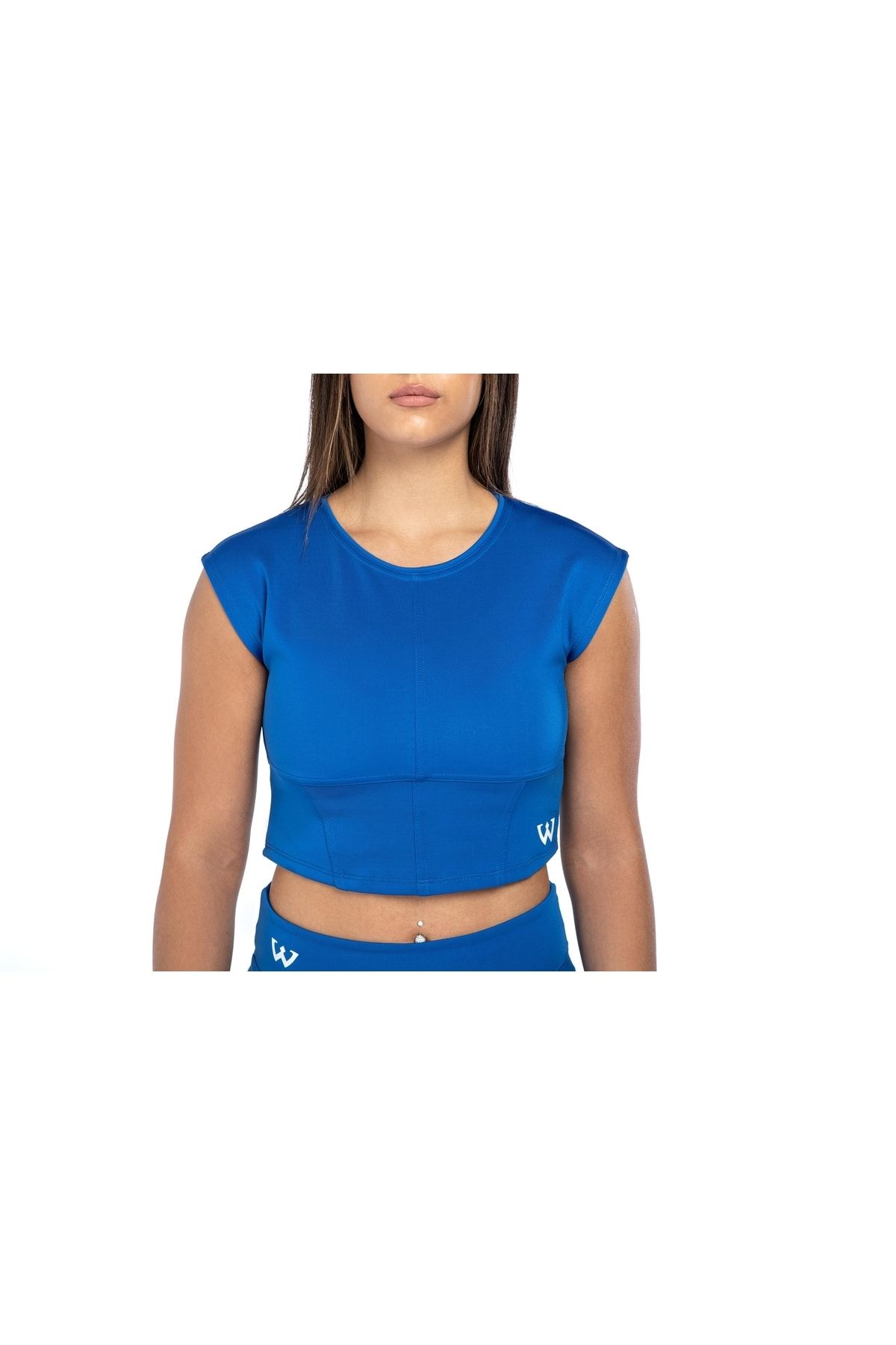 Wiawi Kadın Spor Fit Rahat Tişört Esnek Crop Top - Eternity Mavi