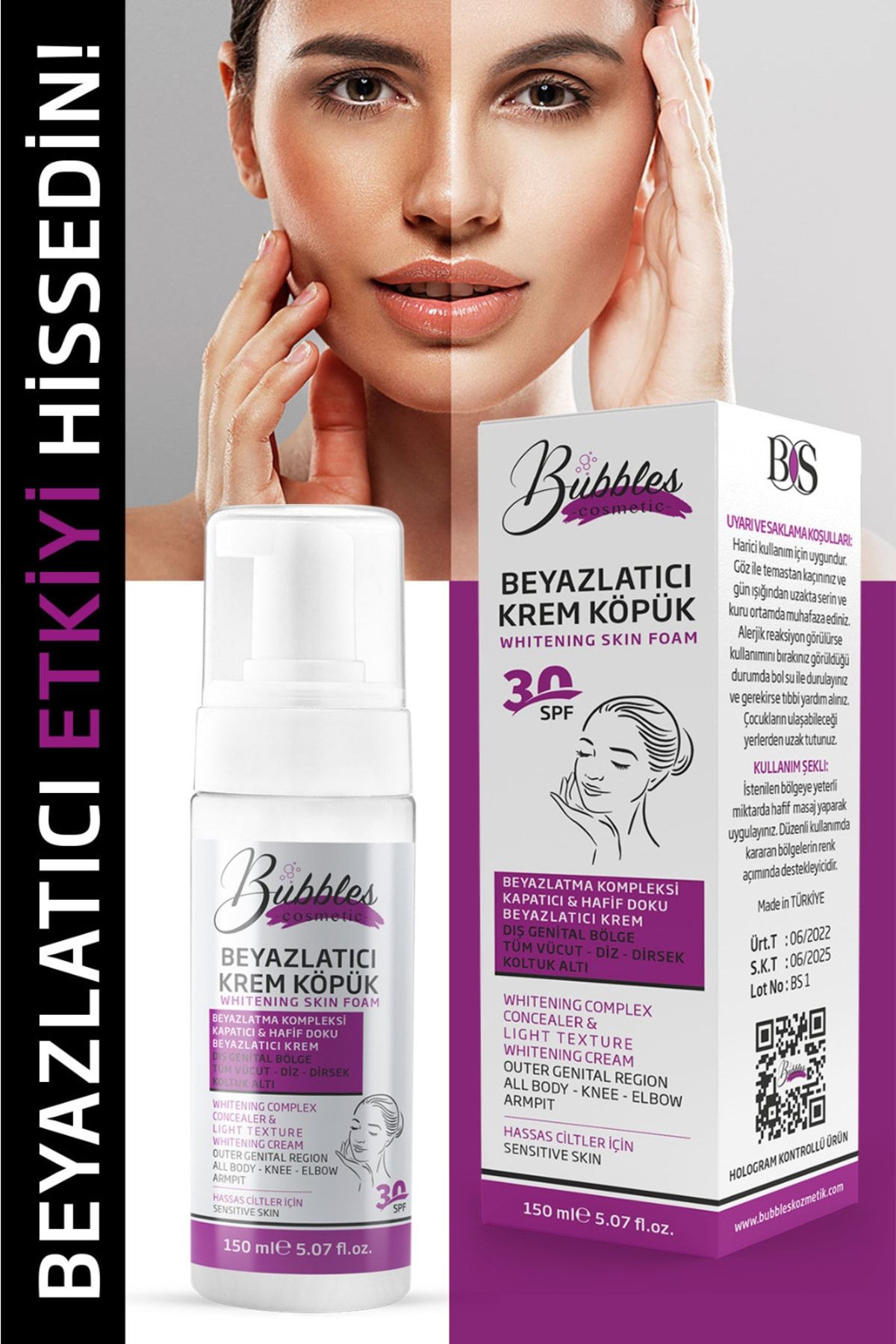 bs bubbles cosmetic Cilt Beyazlatıcı Krem 30+ Spf- Kararma Leke Karşıtı Aydınlatıcı Parlatıcı Etkili 150 Ml