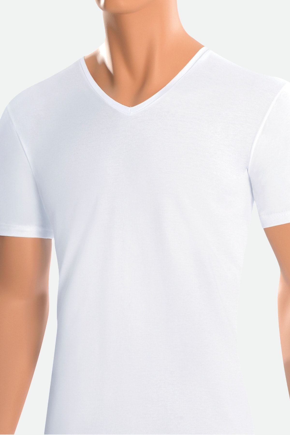 Öts 2'li Erkek Süprem V Yaka T-shirt Beyaz (%100 Pamuk)
