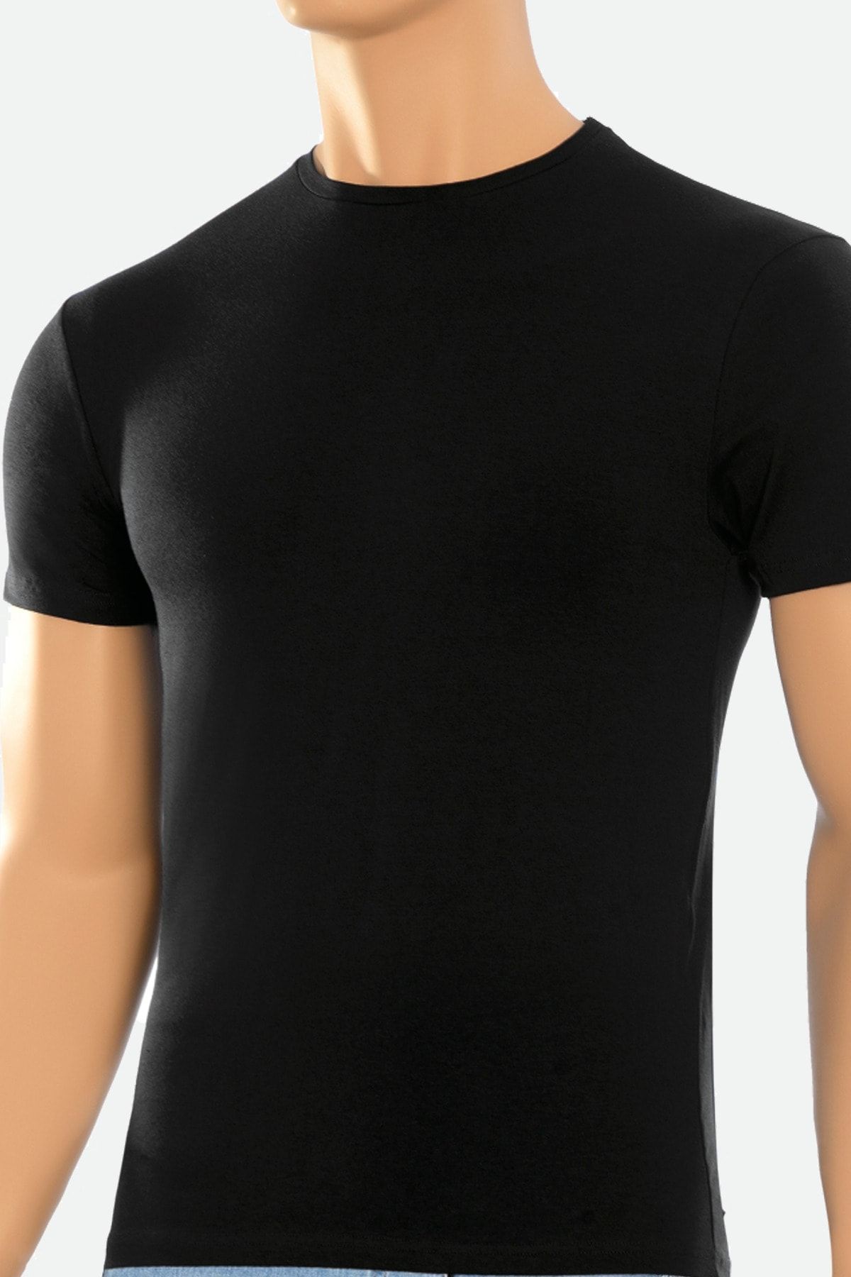 Öts 2'li Erkek Modal Kapalı Yaka T-shirt Siyah