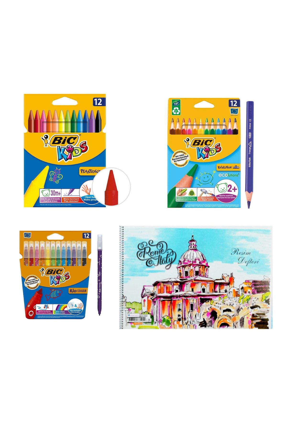 Bic 4 Lü Boyama Seti Jumbo Kuru Silinebilen Pastel Keçeli Boya Resim Defteri 25x35