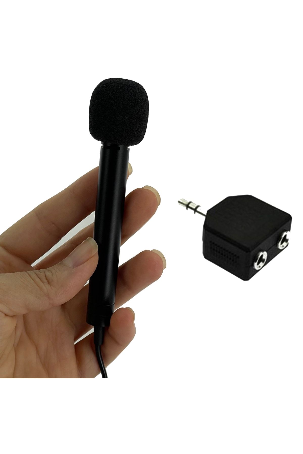 Coverzone Mini El Mikrofonu Professional Röportaj Kulaklık Mikrofon Birleştirici Aparatlı Mini El Mikrofonu