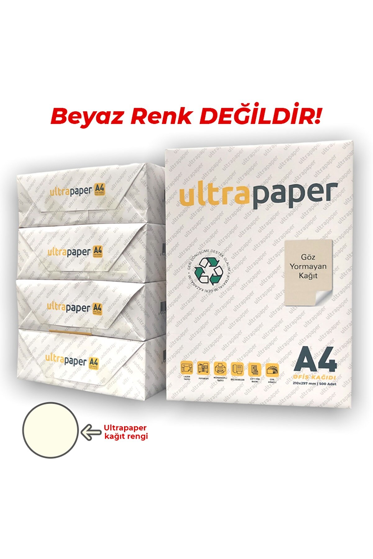 ultrasepet Ultrapaper A4 Fotokopi Kağıdı 500x5 Paket (1koli) Açık Krem