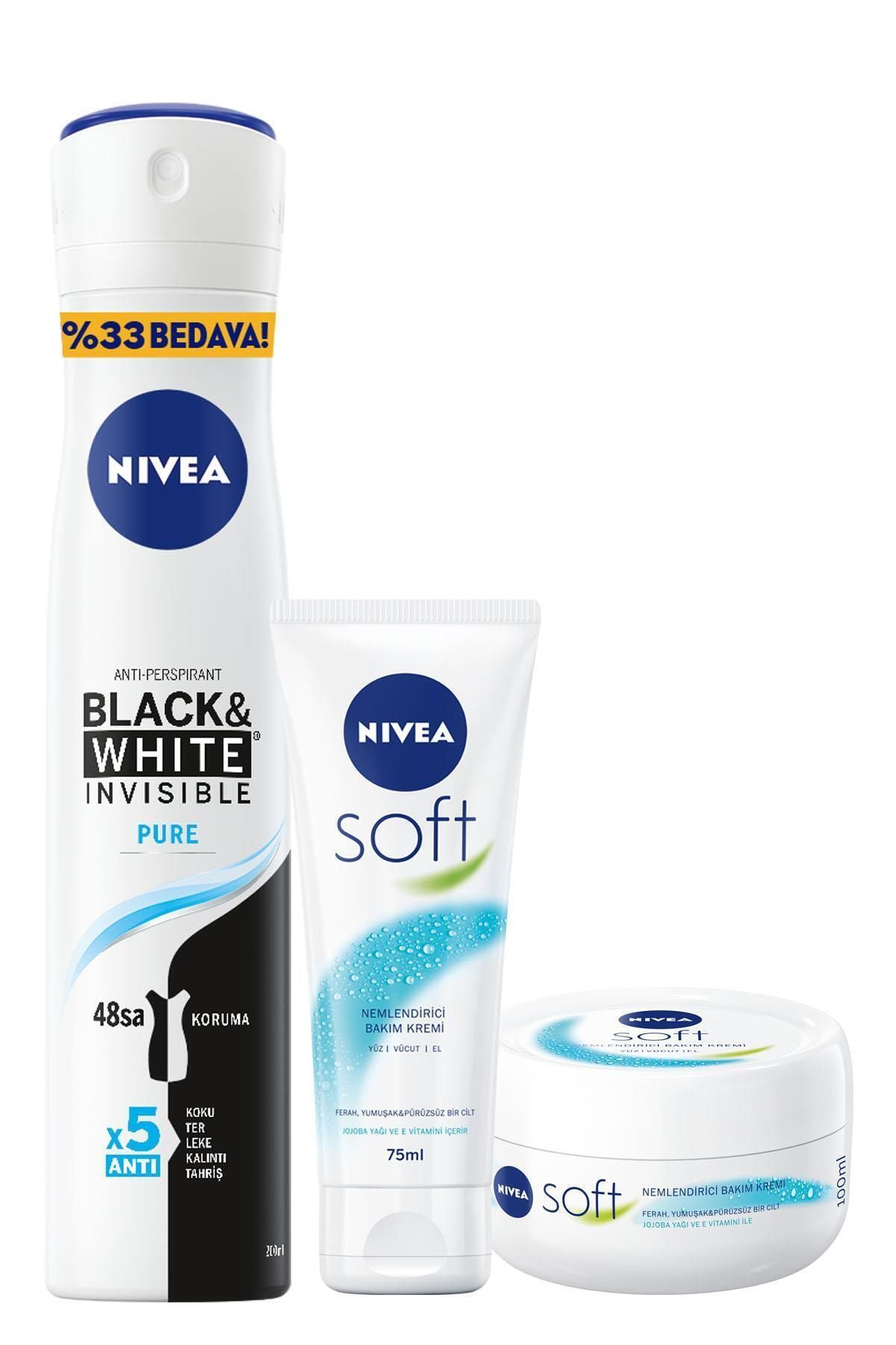 NIVEA Soft 100 ml + B&w Pure Kadın Deo 200 ml+soft 75 ml