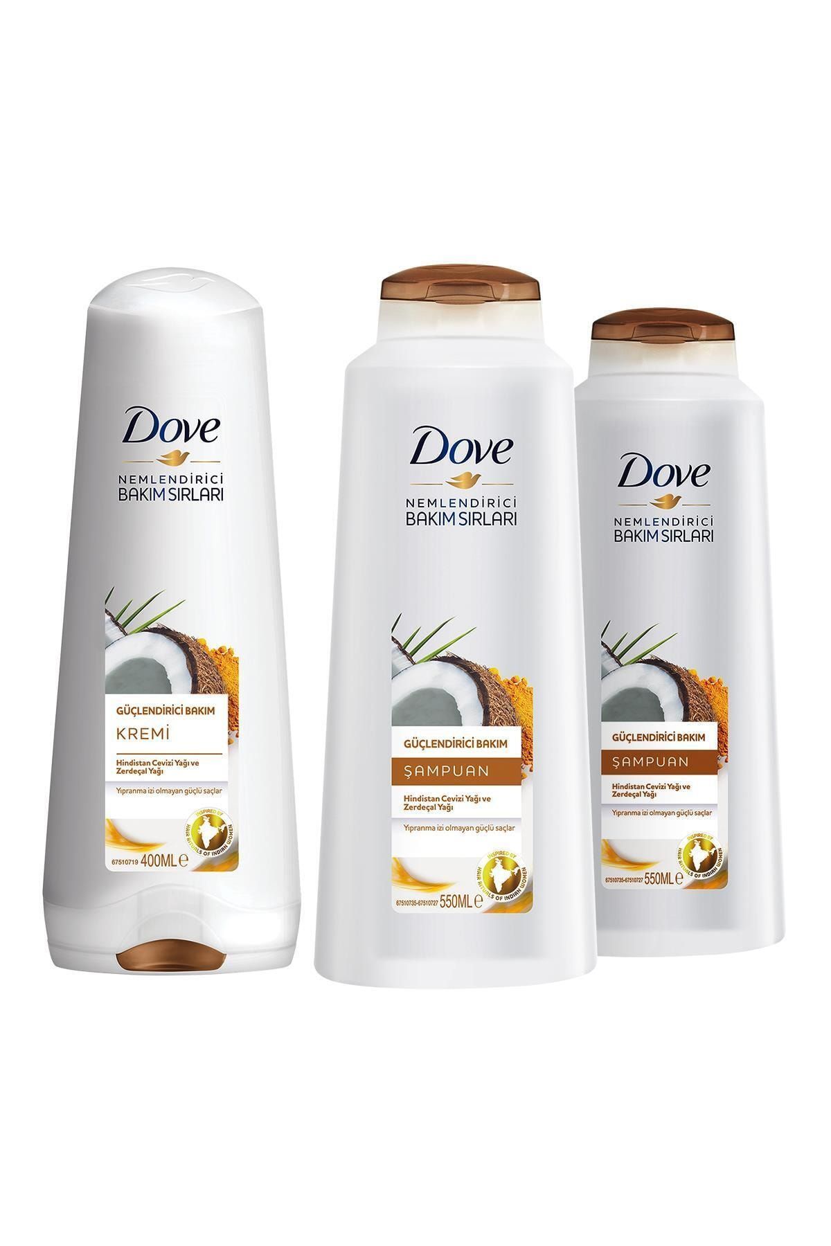 Dove Şampuan Hindistan Cevizi Yağı Ve Badem Sütü Özlü 550 ml X2 + Saç Kremi 400 ml