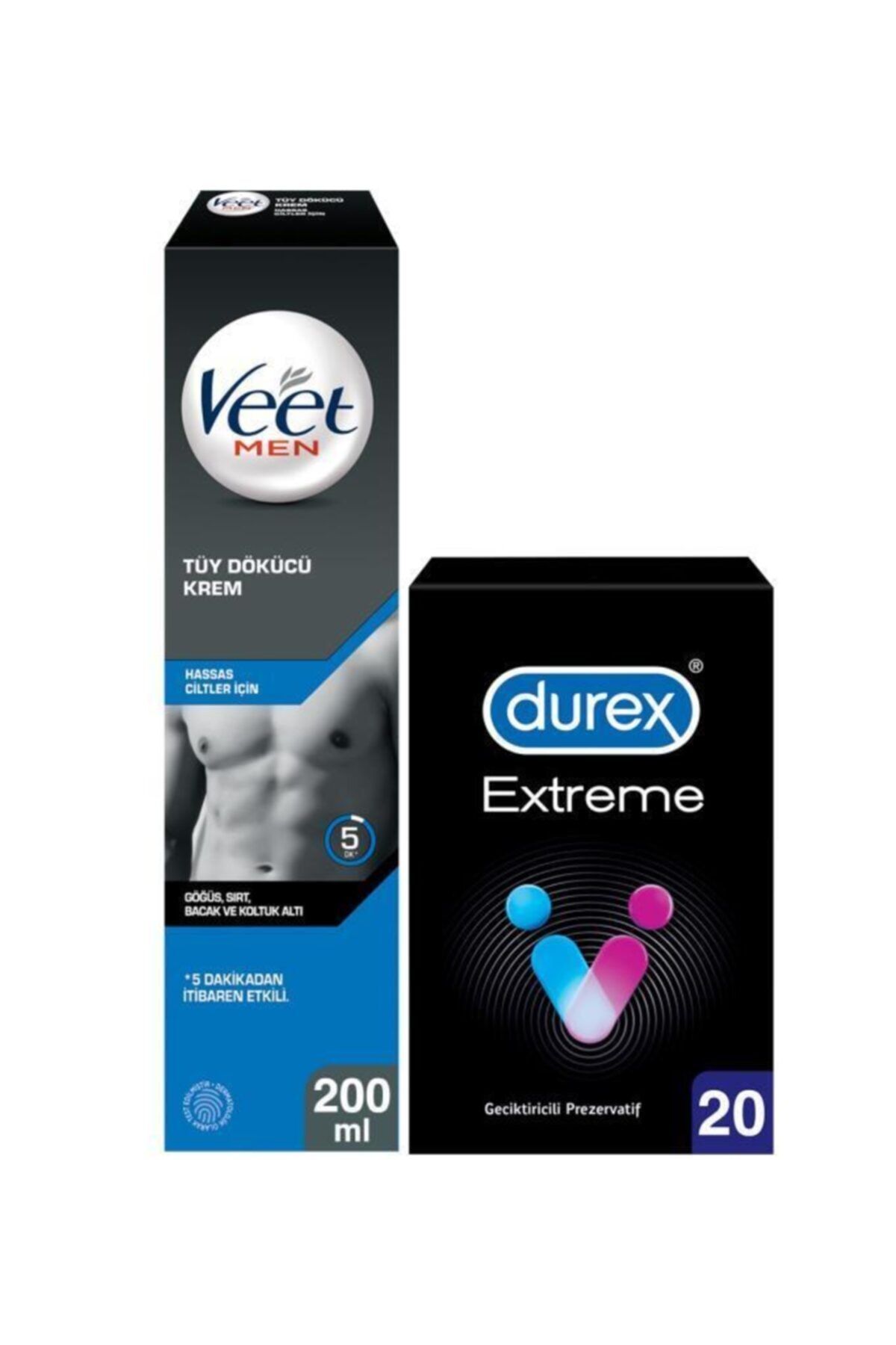 Veet Hassas Erkeklere Özel Tüy Dökücü Krem 200ml+durex Extreme Geciktiricili Prezervatif 20’li