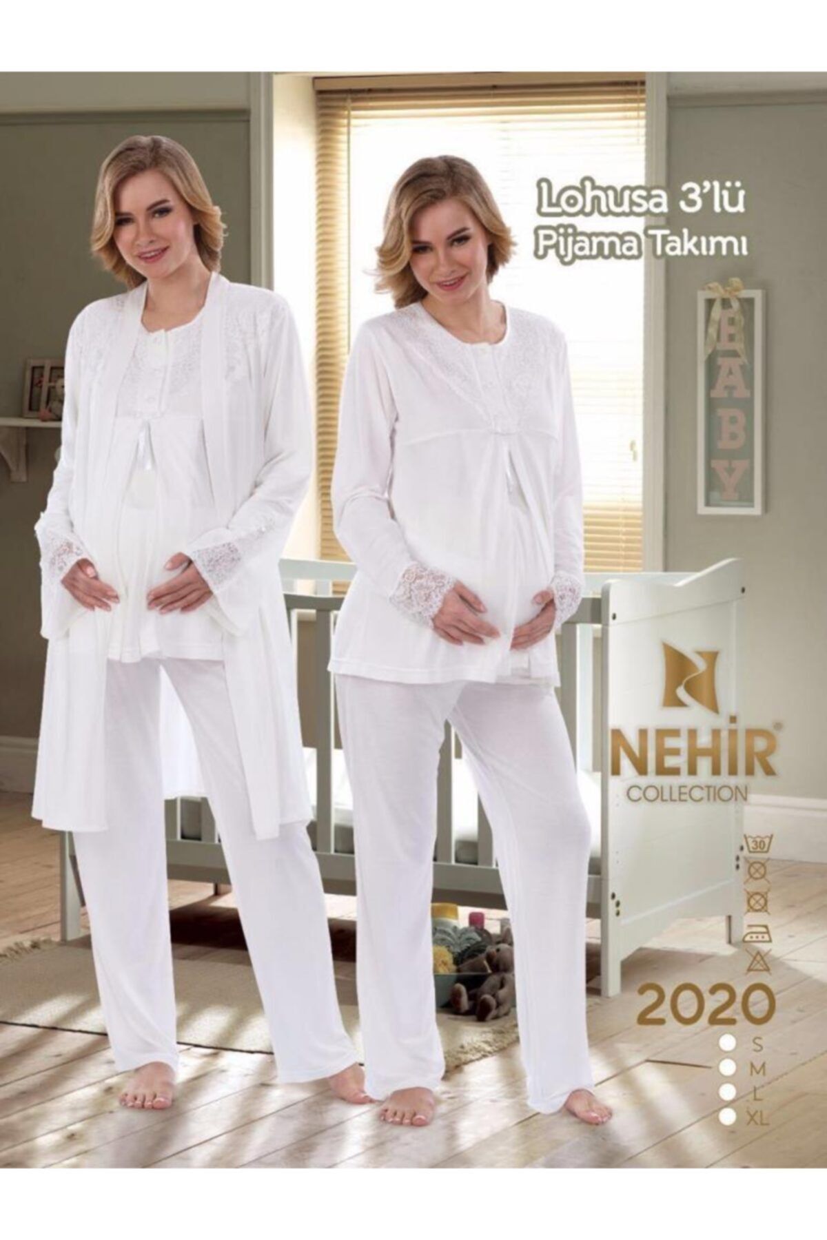 Nehir 2020 Hamile Lohusa Pijama Sabahlık 3lü Takım