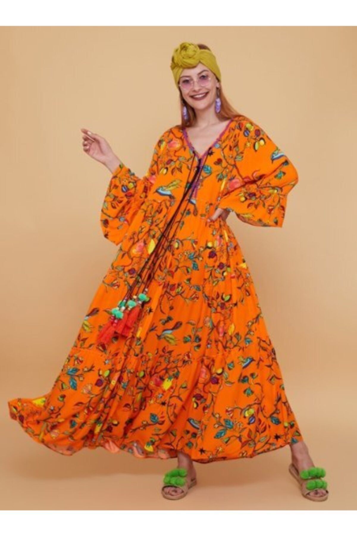 EŞSİZ Butik Lemon Püsküllü Boho Elbise