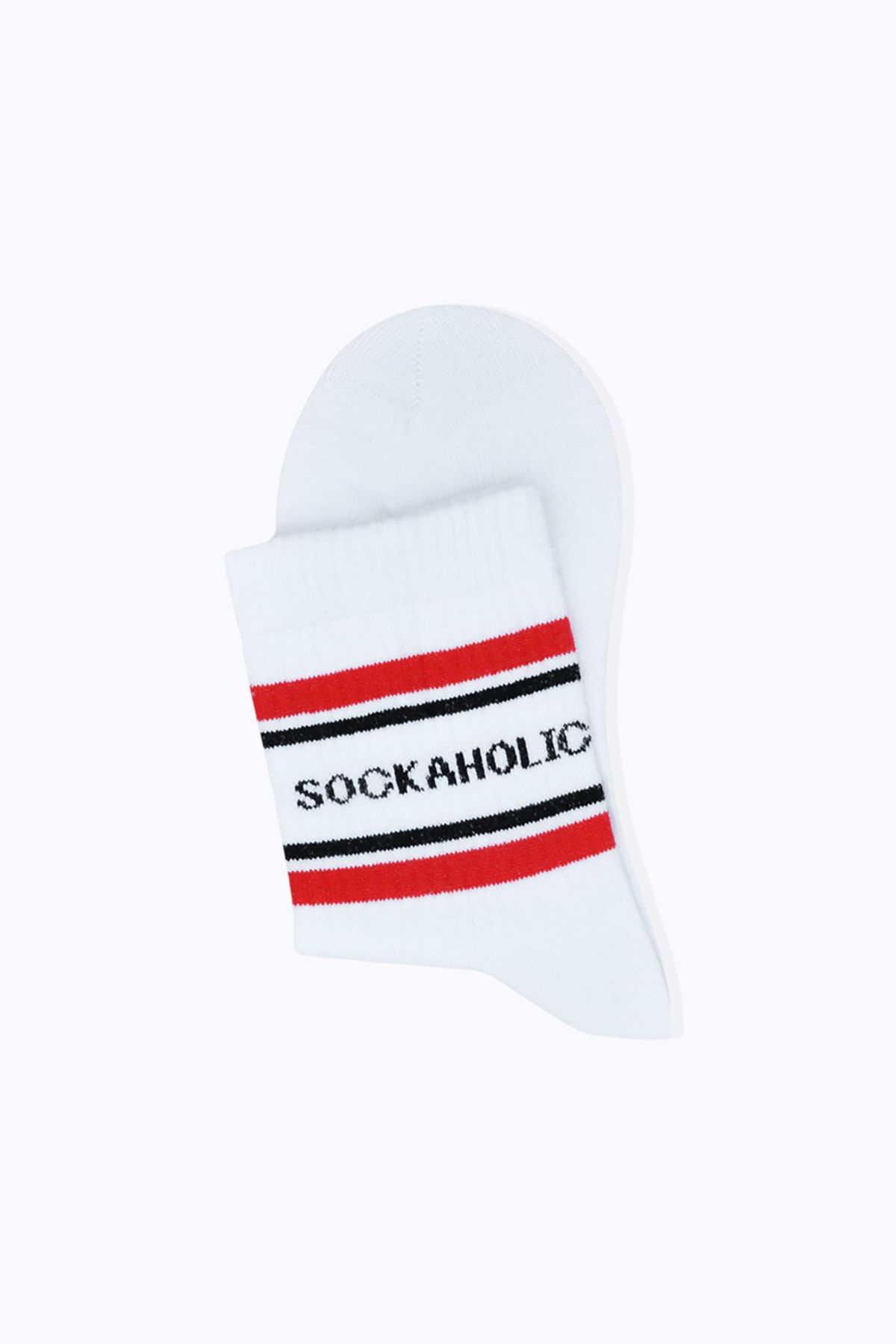 Socks Academy Sockaholic Mottolu Kırmızı Çizgili Beyaz Çorap